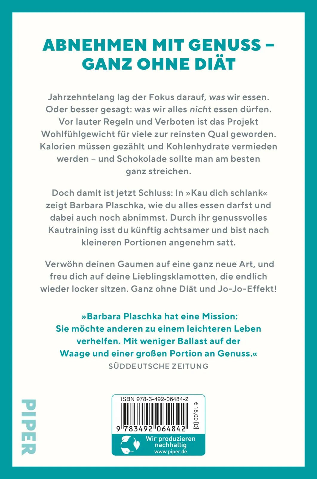 Buchrückseite von 'Kau dich schlank' mit Klappentext - Paperback
