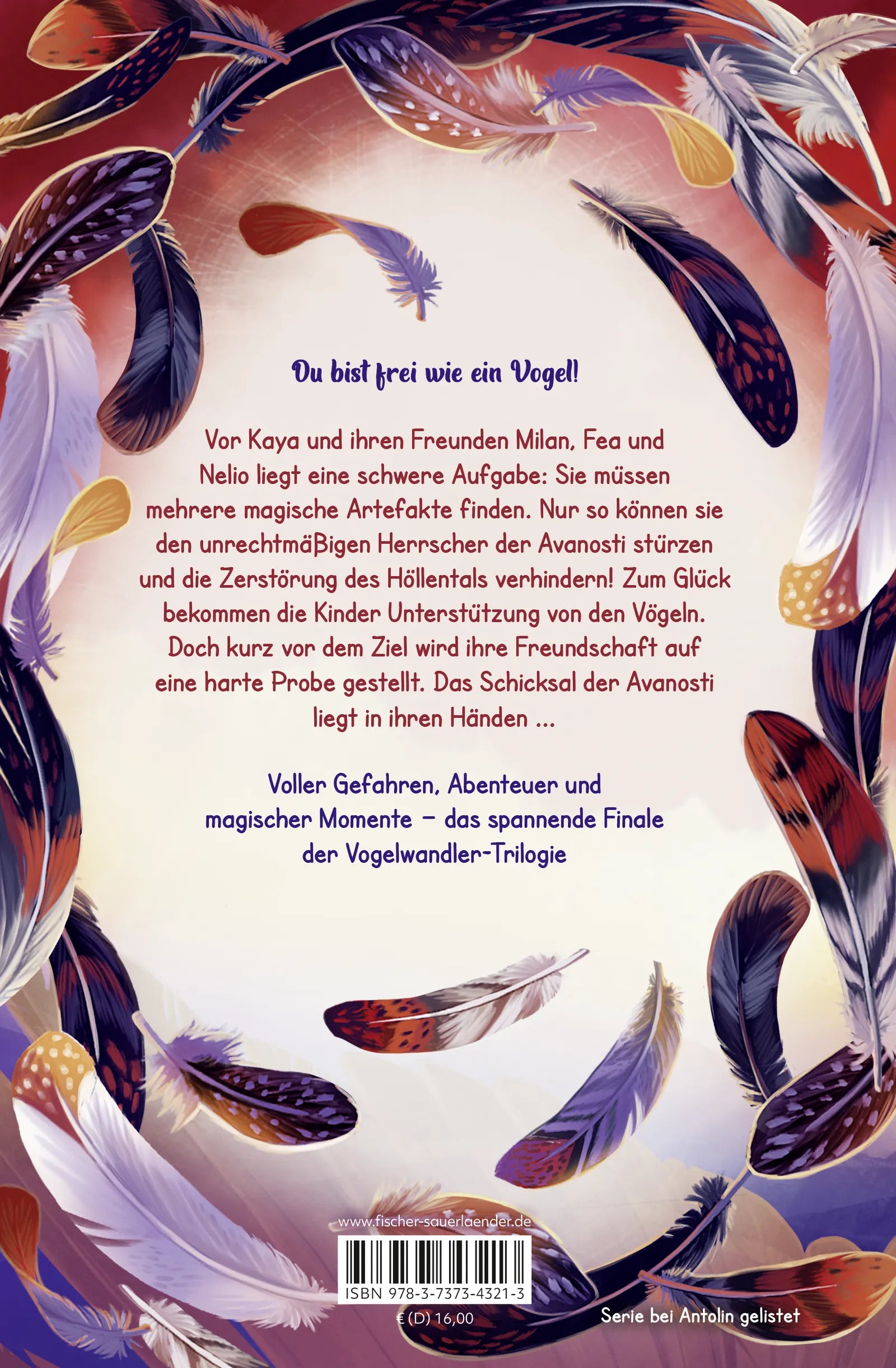 Buchrückseite von 'Kaya Silberflügel − Zwischen Himmel und Freundschaft' mit Klappentext - Gebundene Ausgabe