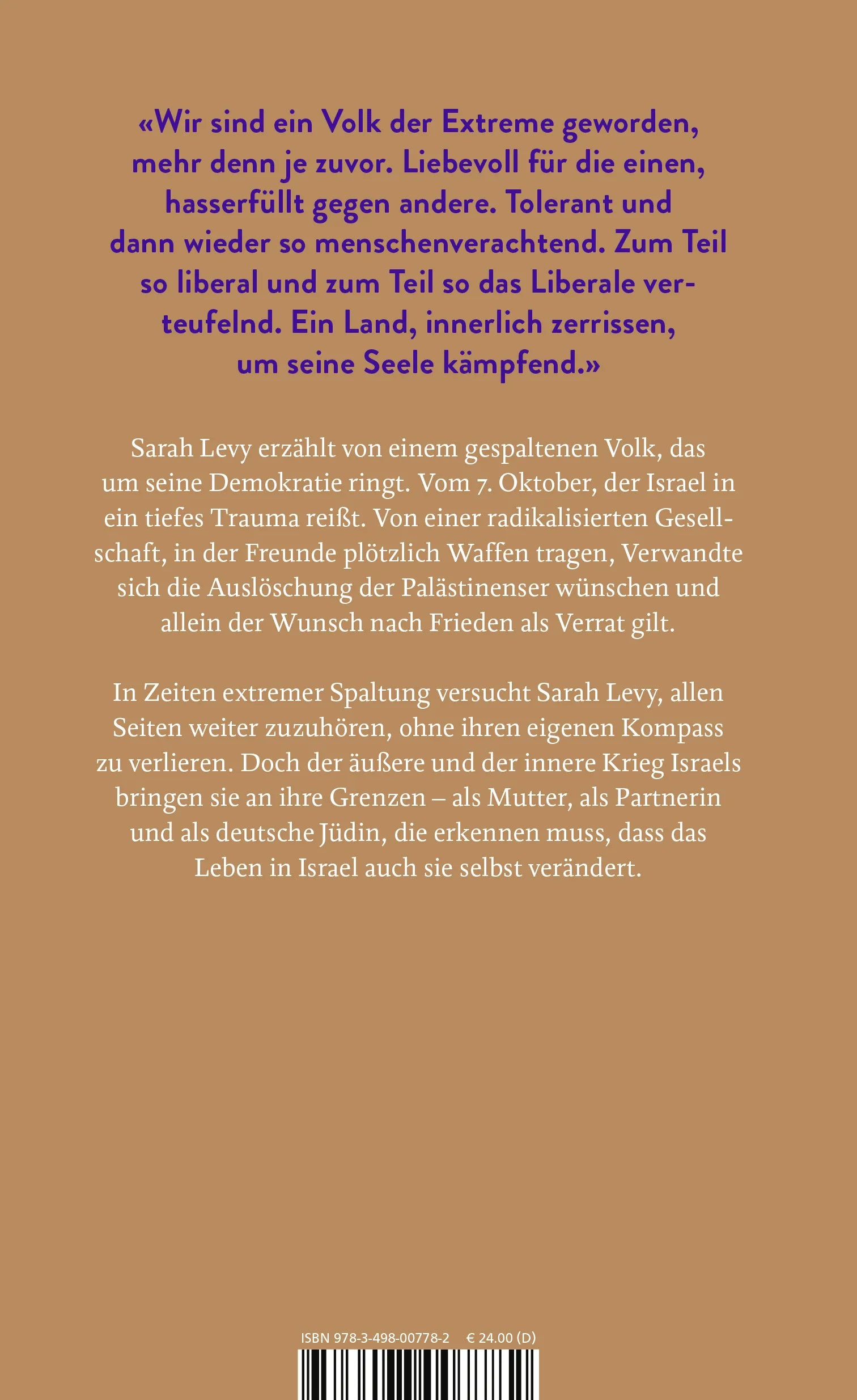 Buchrückseite von 'Kein anderes Land' mit Klappentext - Gebundene Ausgabe