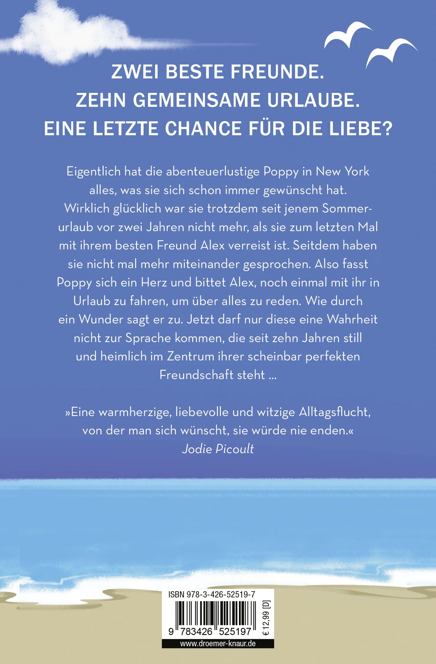 Buchrückseite von 'Kein Sommer ohne dich' mit Klappentext - Taschenbuch