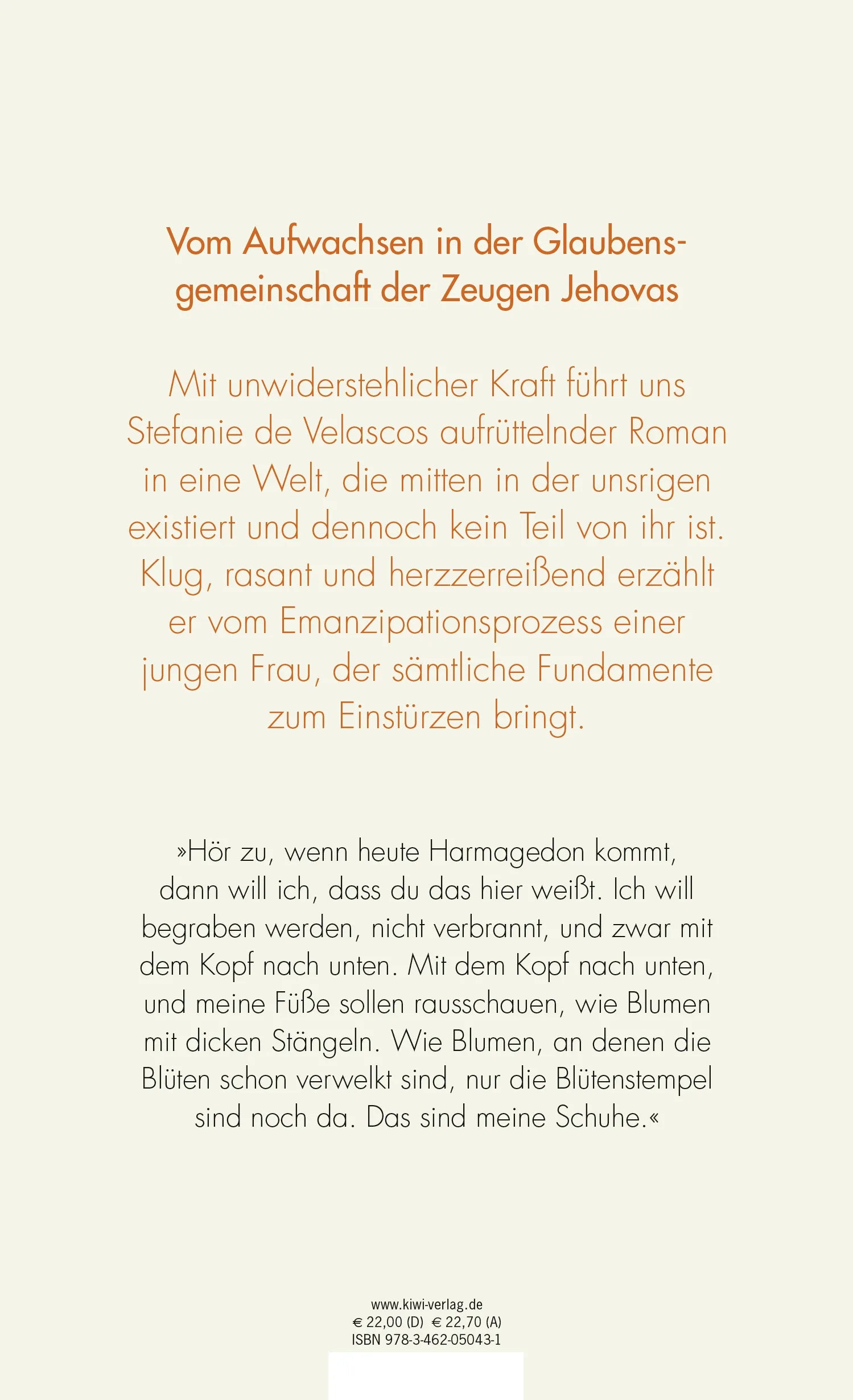 Buchrückseite von 'Kein Teil der Welt' mit Klappentext - Gebundene Ausgabe