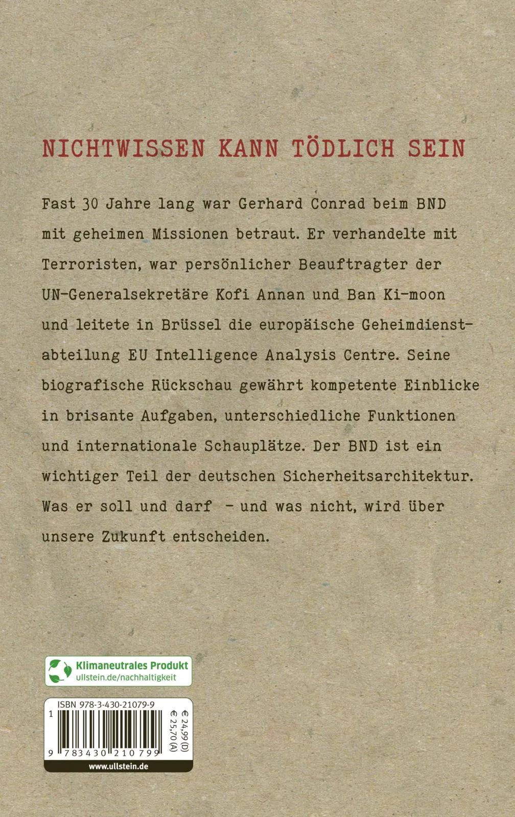 Buchrückseite von 'Keine Lizenz zum Töten' mit Klappentext - Gebundene Ausgabe