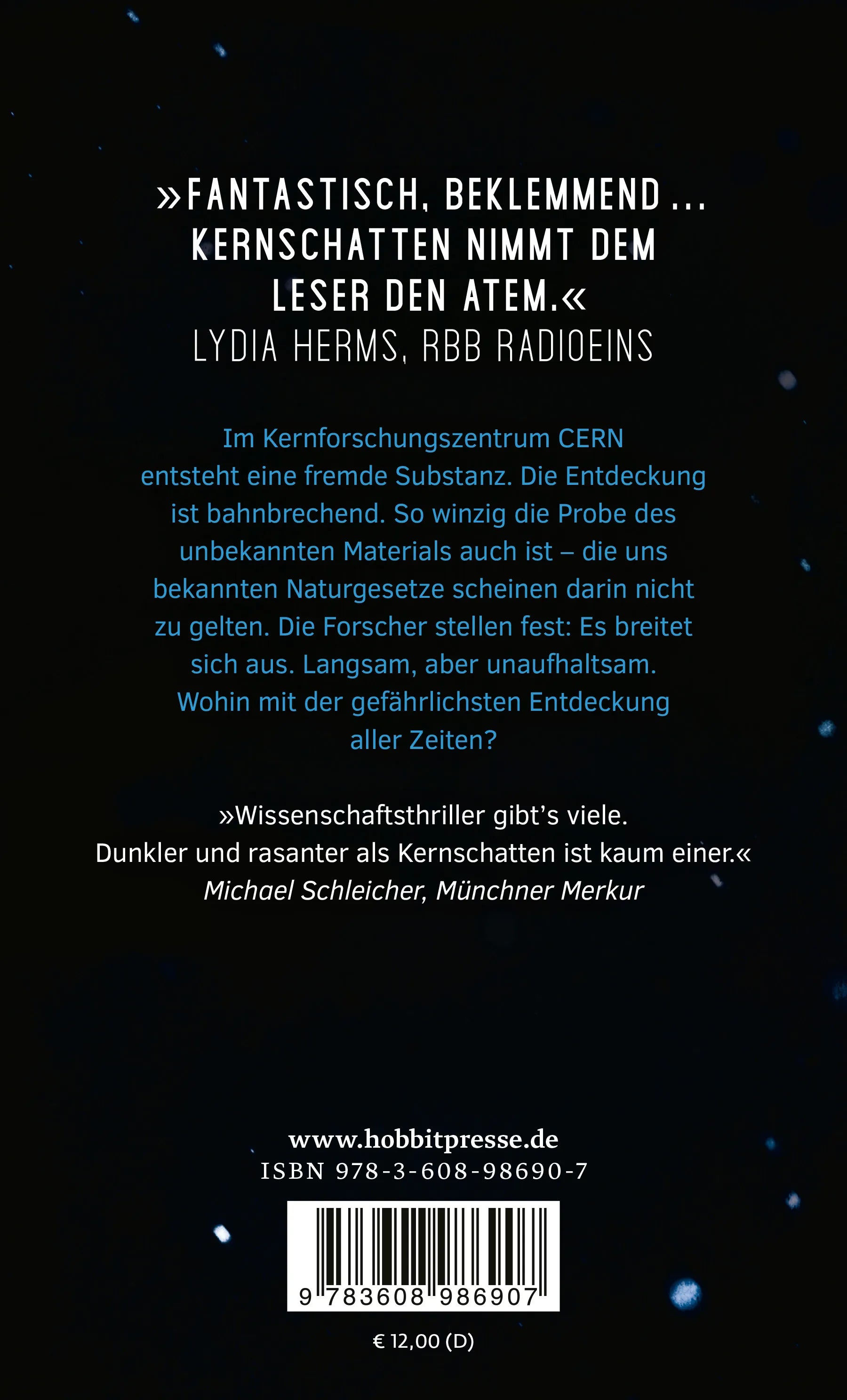 Buchrückseite von 'Kernschatten' mit Klappentext - Taschenbuch