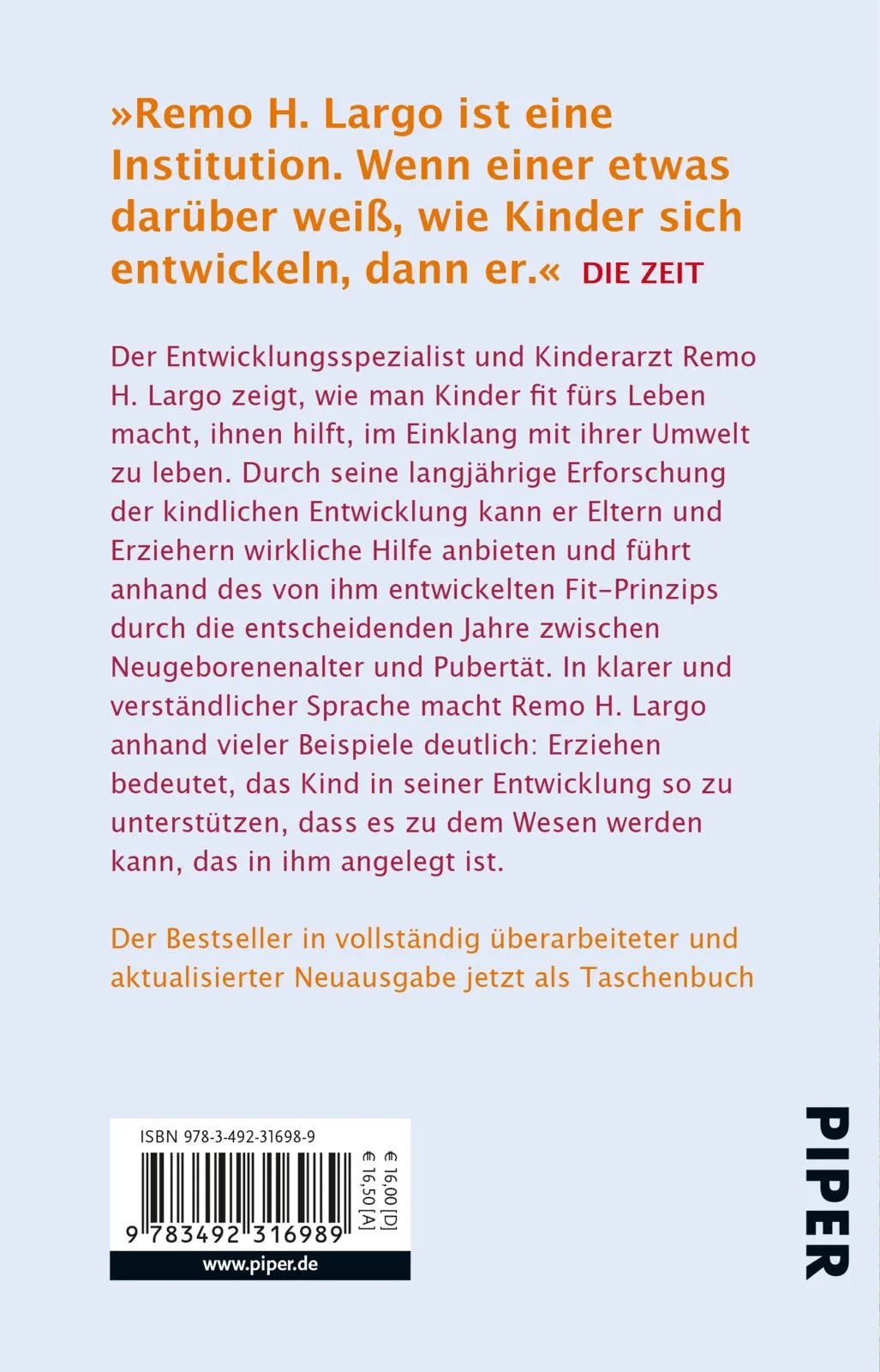 Buchrückseite von 'Kinderjahre' mit Klappentext - Taschenbuch