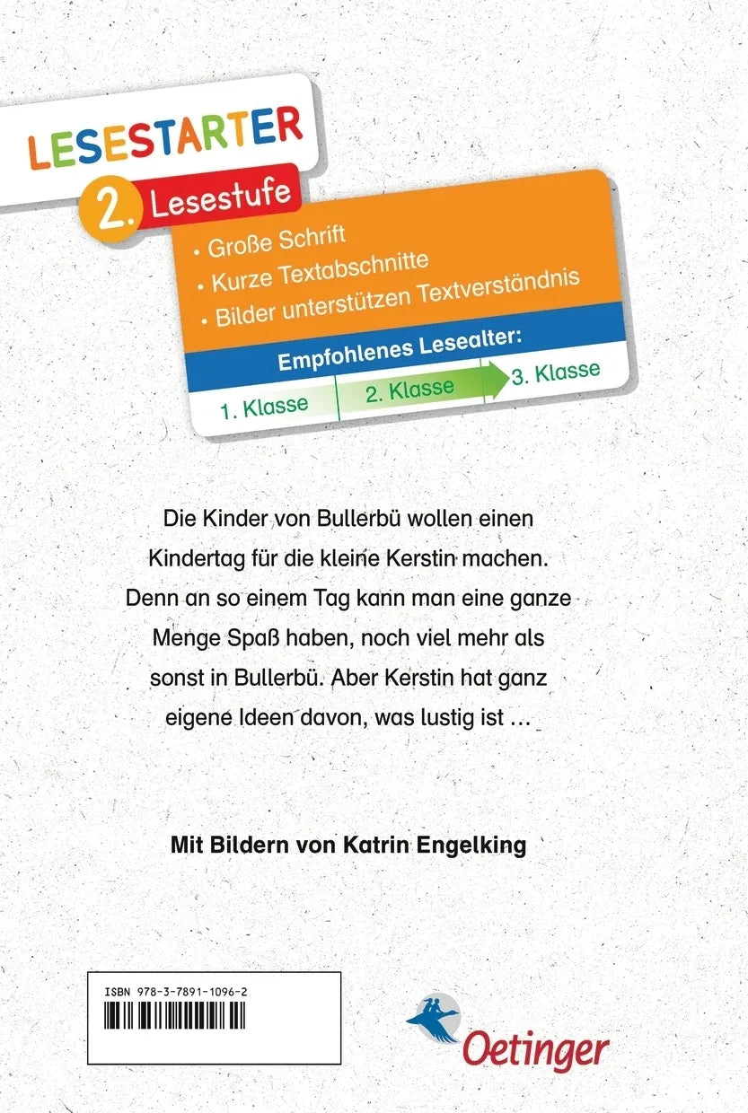 Buchrückseite von 'Kindertag in Bullerbü' mit Klappentext - Gebundene Ausgabe