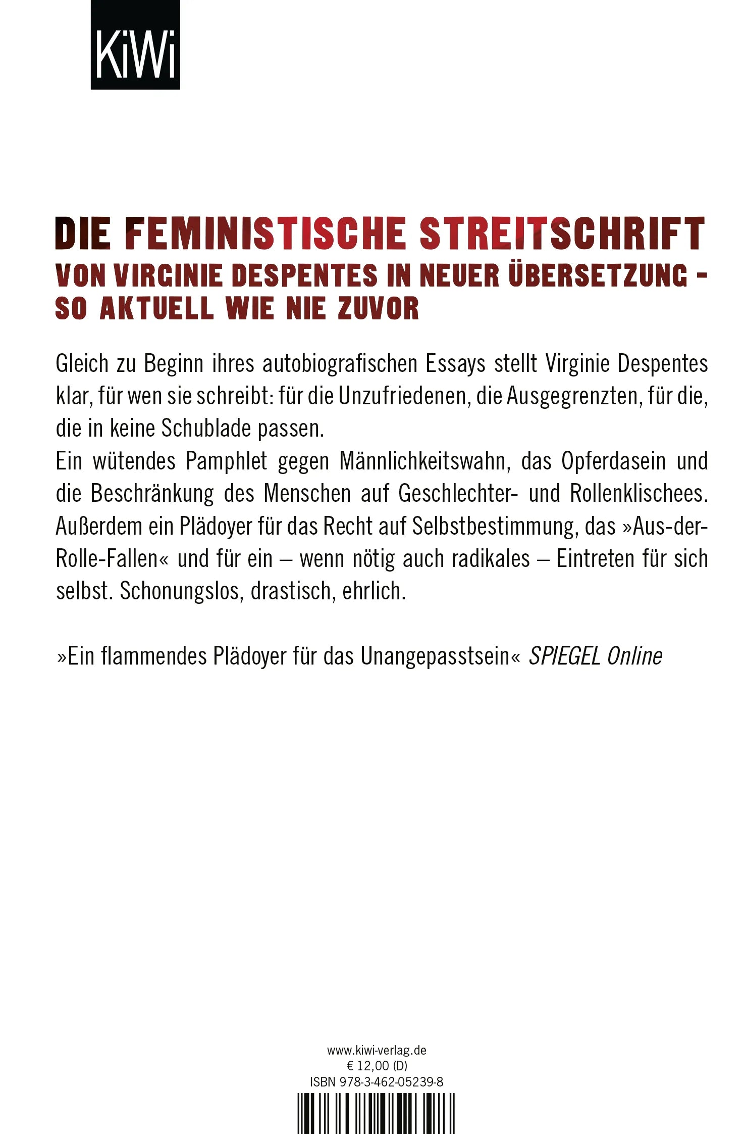 Buchrückseite von 'King Kong Theorie' mit Klappentext - Taschenbuch