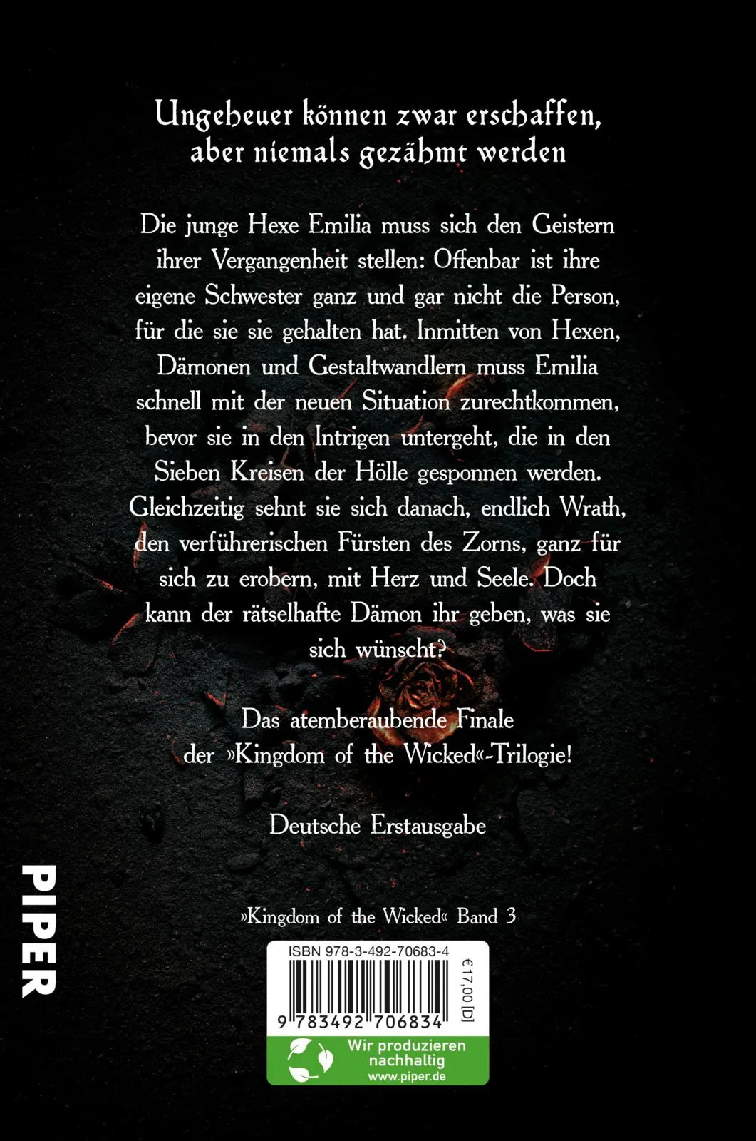Buchrückseite von 'Kingdom of the Wicked – Die Göttin der Rache' mit Klappentext - Paperback