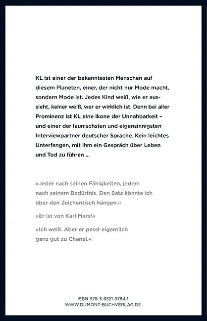 Buchrückseite von 'KL – Gespräch über die Unsterblichkeit' mit Klappentext - Gebundene Ausgabe