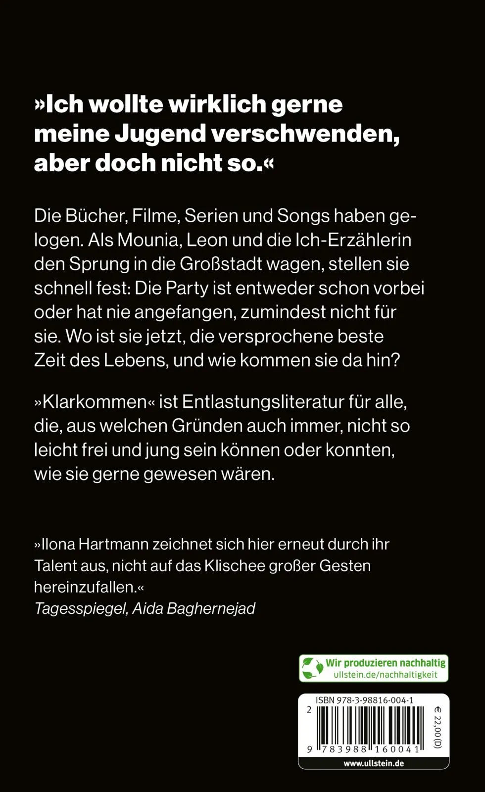 Buchrückseite von 'Klarkommen' mit Klappentext - Gebundene Ausgabe