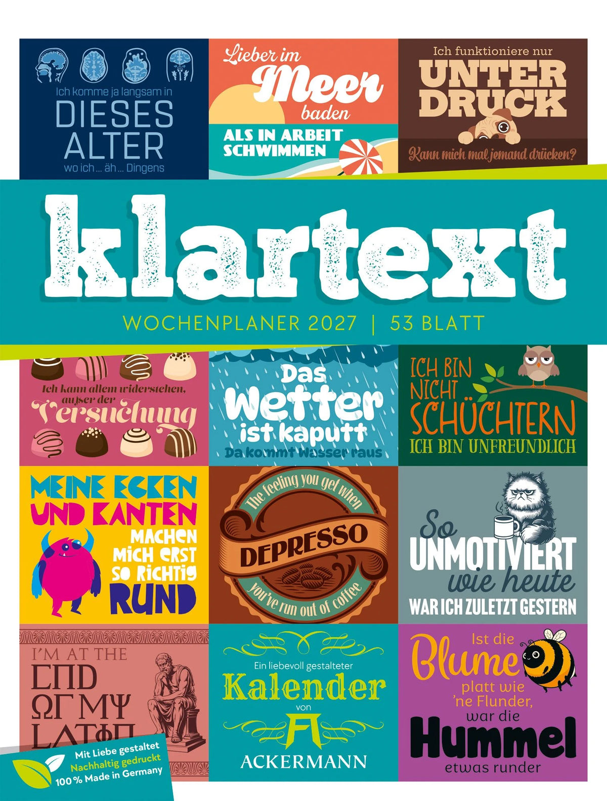 Taschenkalender: Klartext Sprüchekalender Wochenplaner 2027