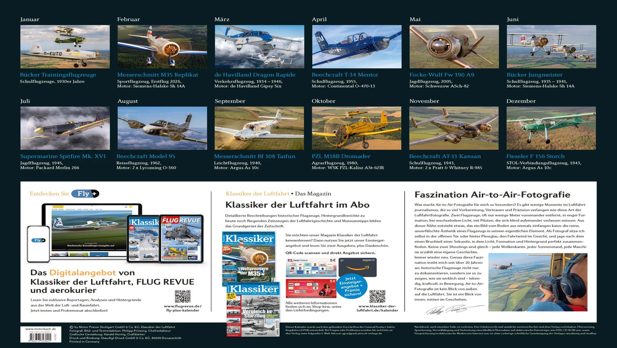 Klassiker der Luftfahrt Kalender 2027 – Ansicht