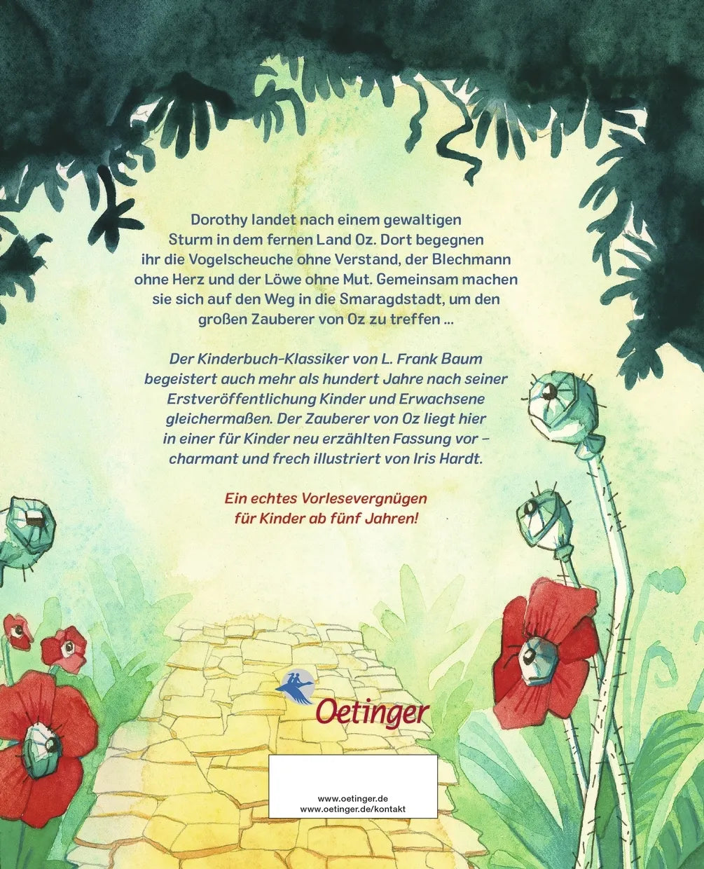 Buchrückseite von 'Klassiker zum Vorlesen. Der Zauberer von Oz' mit Klappentext - Gebundene Ausgabe