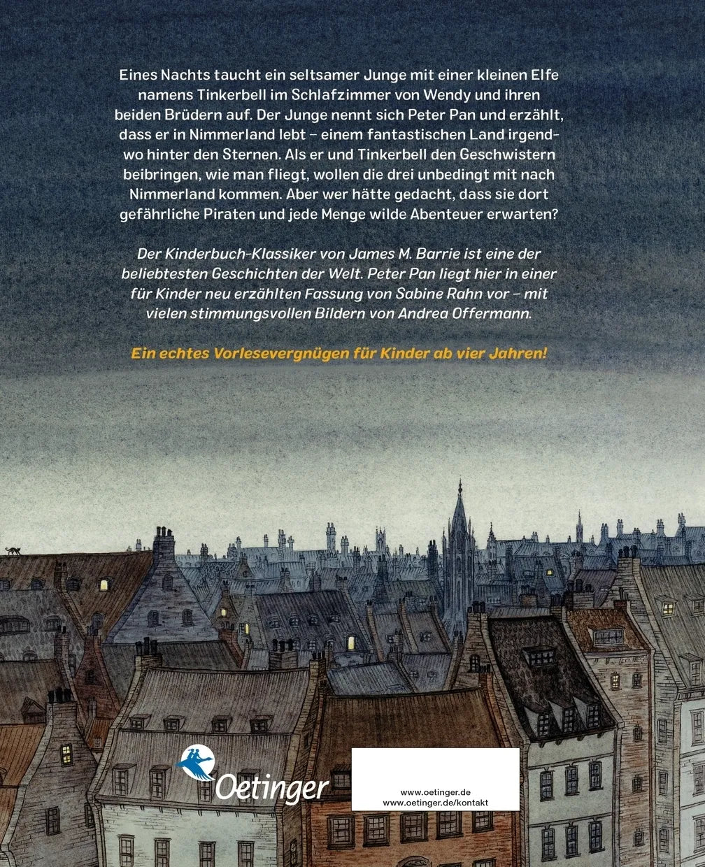 Buchrückseite von 'Klassiker zum Vorlesen. Peter Pan' mit Klappentext - Gebundene Ausgabe