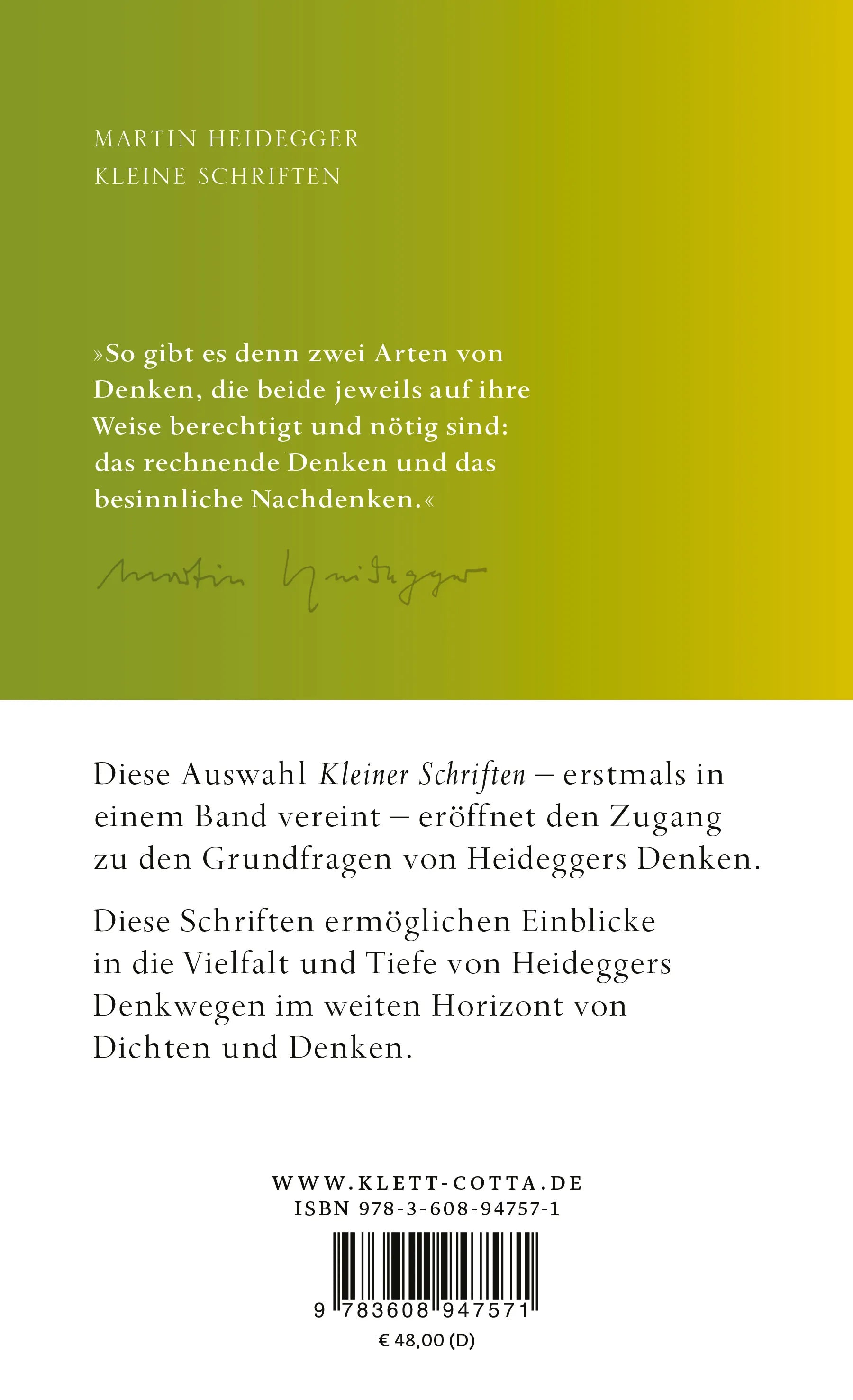 Buchrückseite von 'Kleine Schriften' mit Klappentext - Gebundene Ausgabe