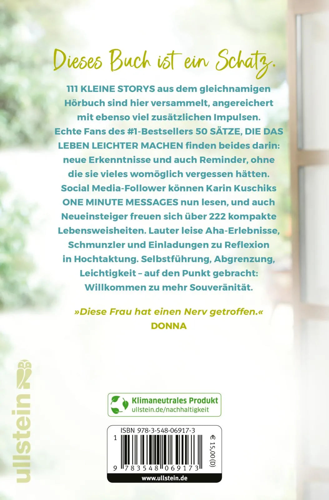 Buchrückseite von 'Kleine Storys über große Themen' mit Klappentext - Gebundene Ausgabe