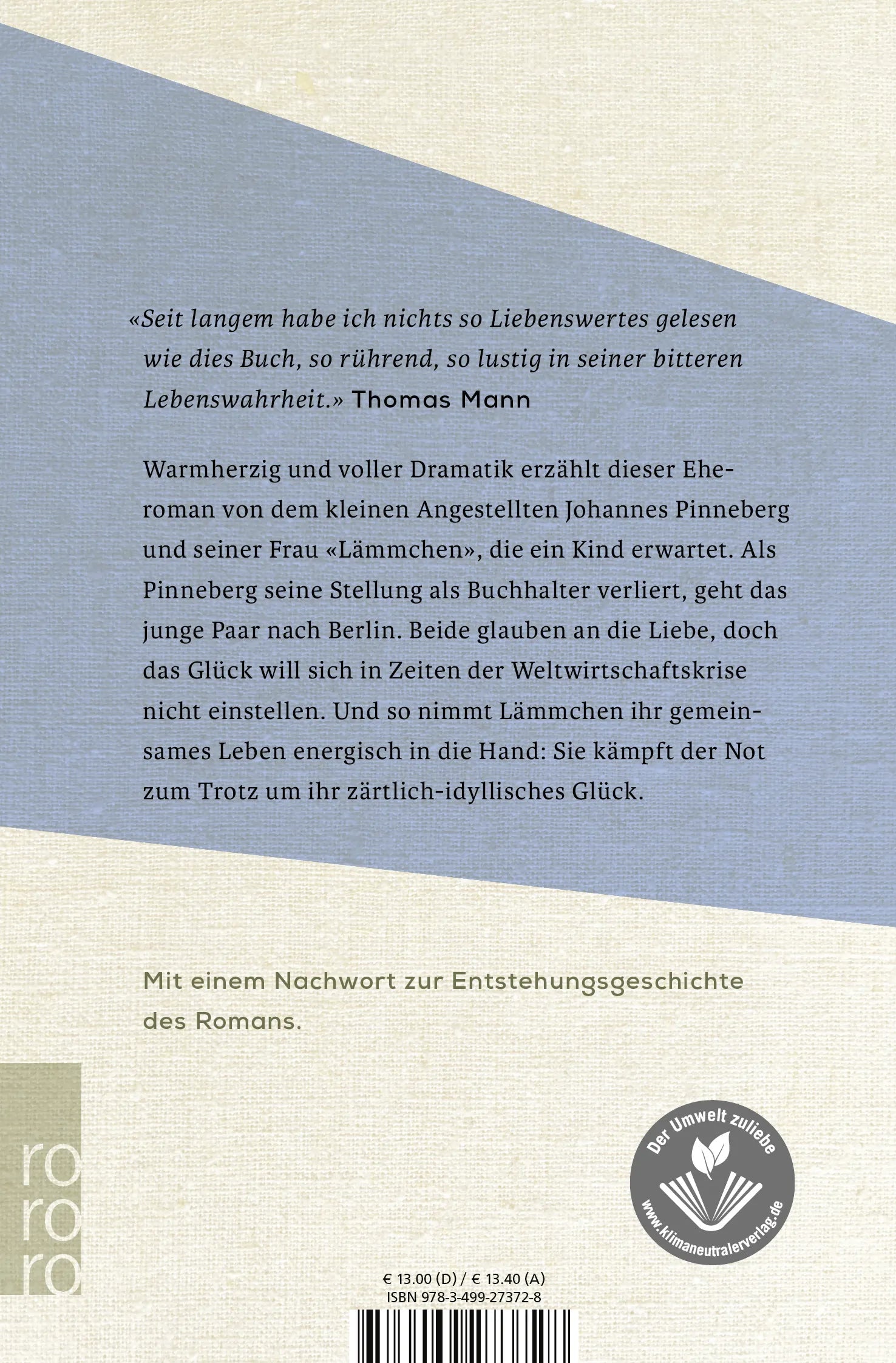 Buchrückseite von 'Kleiner Mann - was nun?' mit Klappentext - Taschenbuch