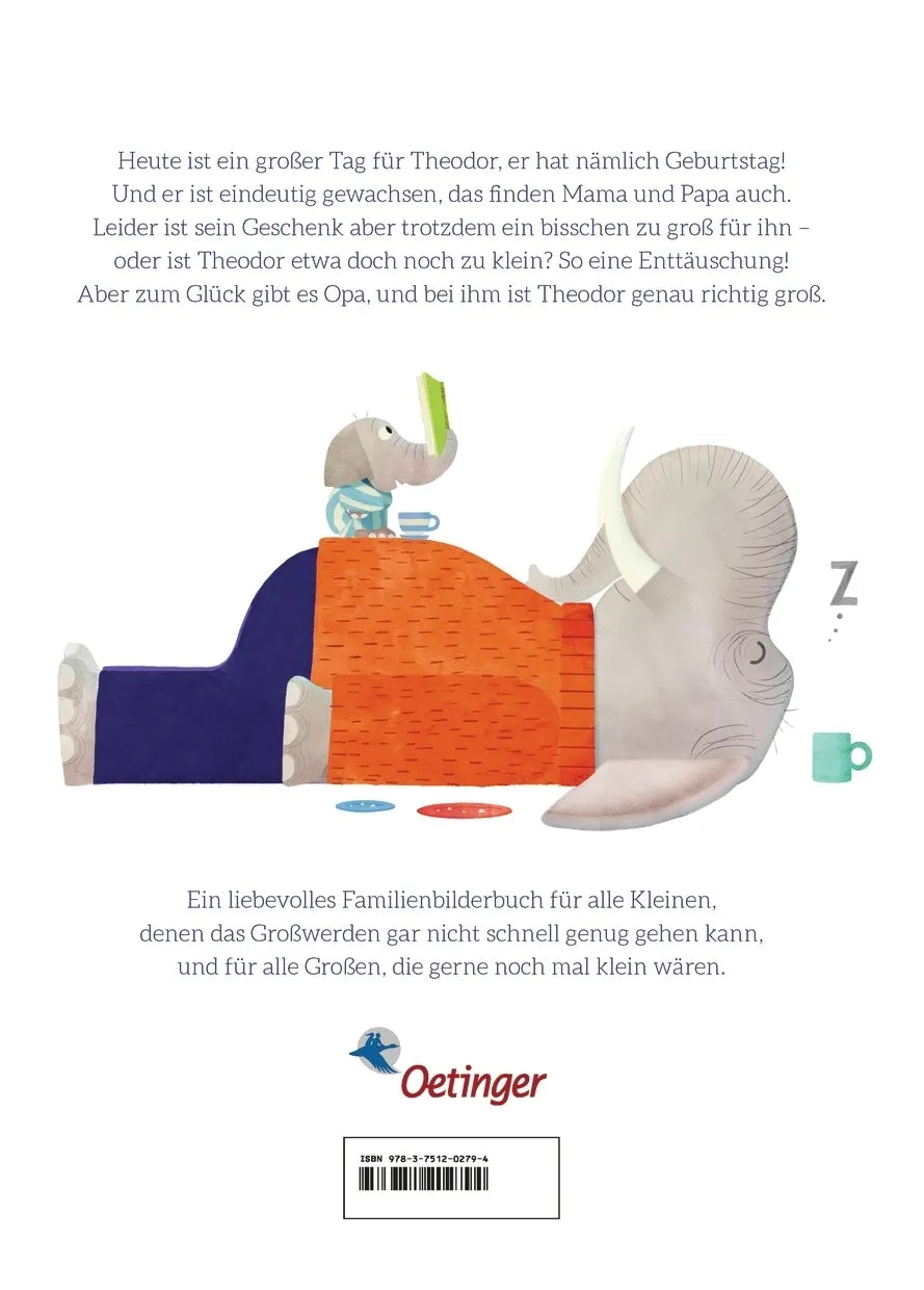 Buchrückseite von 'Kleiner Rüssel, großer Tag' mit Klappentext - Gebundene Ausgabe