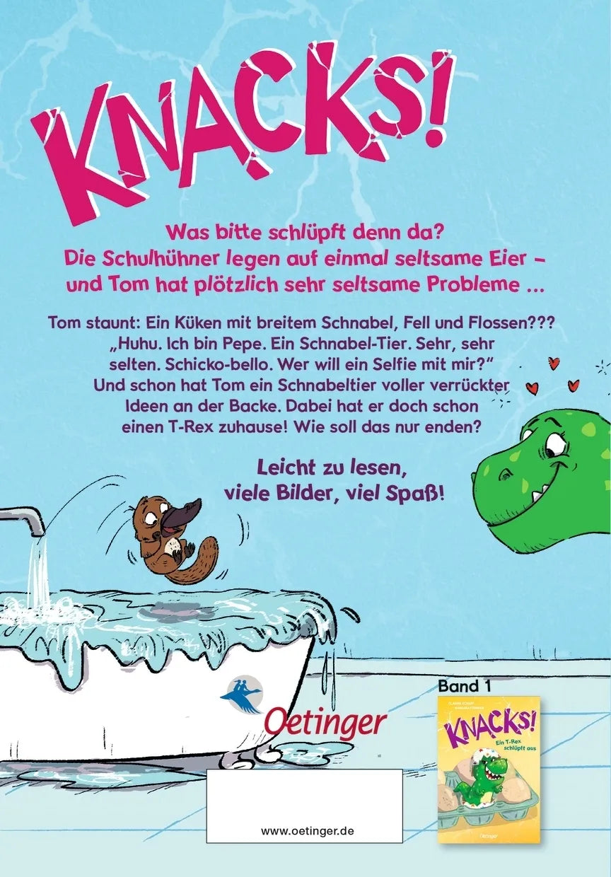 Buchrückseite von 'Knacks! 2 Halt den Schnabel, Tier!' mit Klappentext - Gebundene Ausgabe