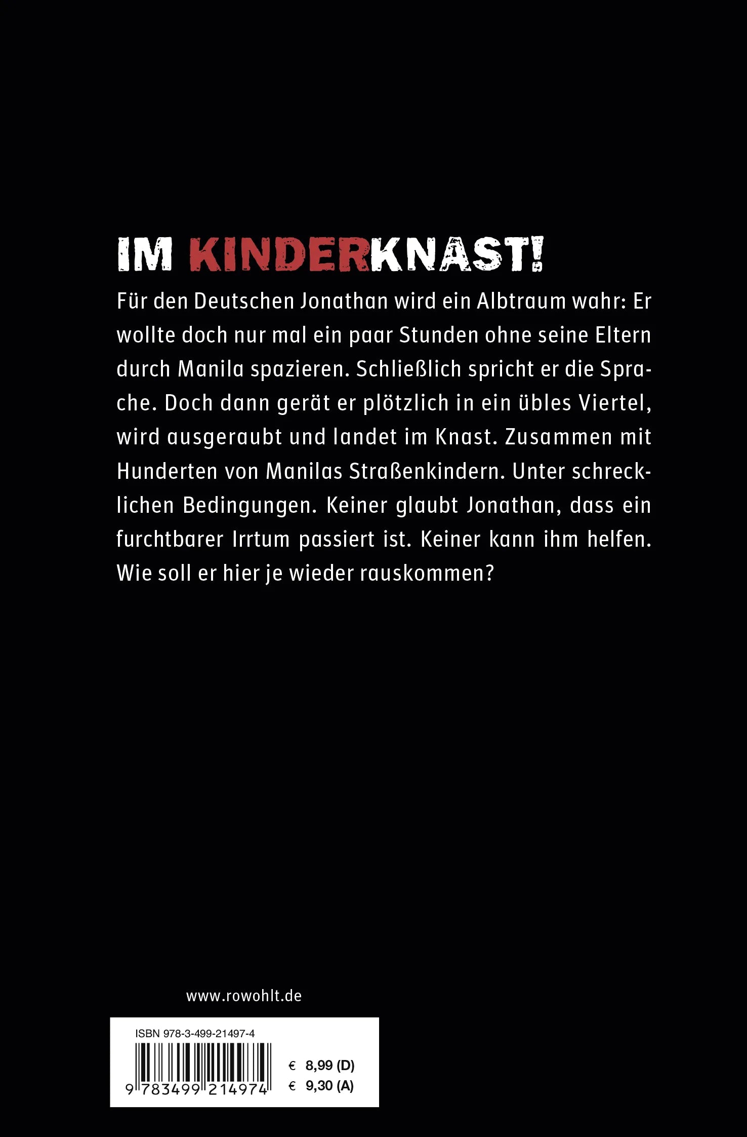 Buchrückseite von 'Knastkinder' mit Klappentext - Taschenbuch