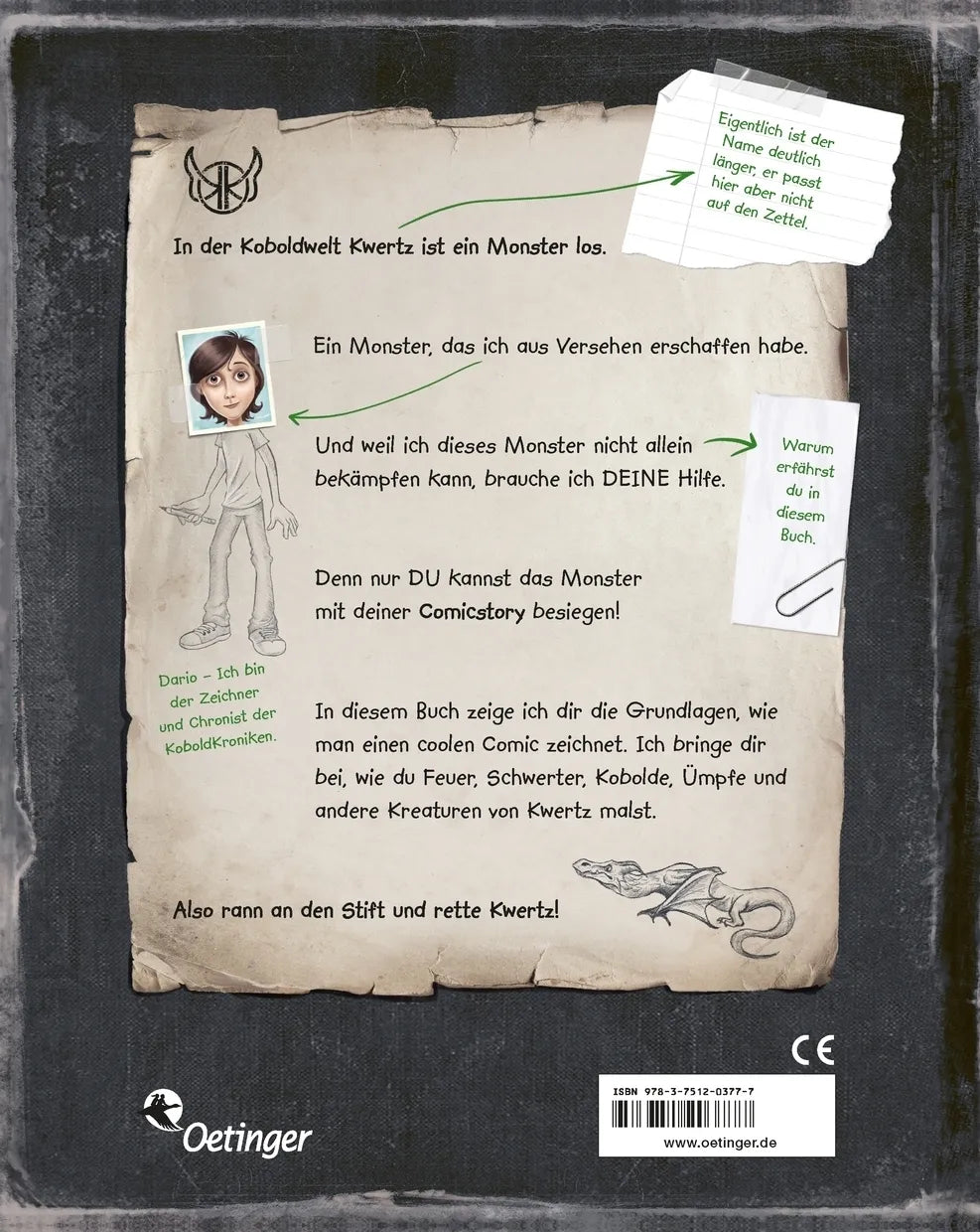 Buchrückseite von 'KoboldKroniken. Dein Comic-Zeichenbuch' mit Klappentext - Taschenbuch