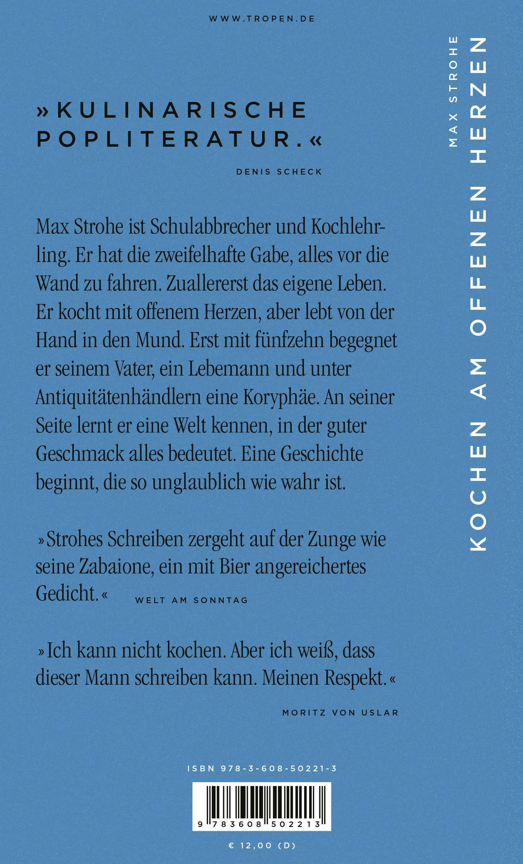 Buchrückseite von 'Kochen am offenen Herzen' mit Klappentext - Taschenbuch
