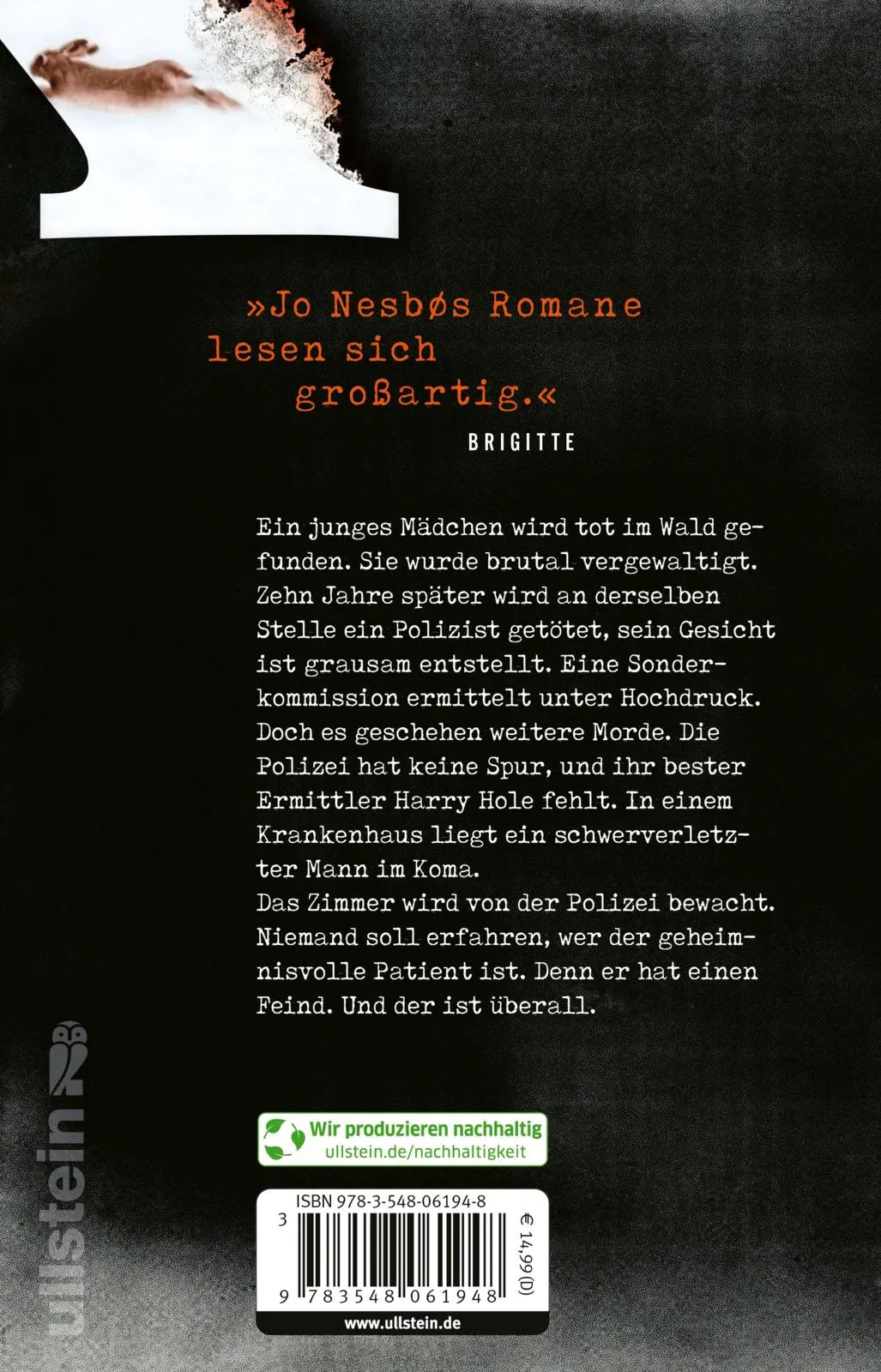 Buchrückseite von 'Koma' mit Klappentext - Taschenbuch