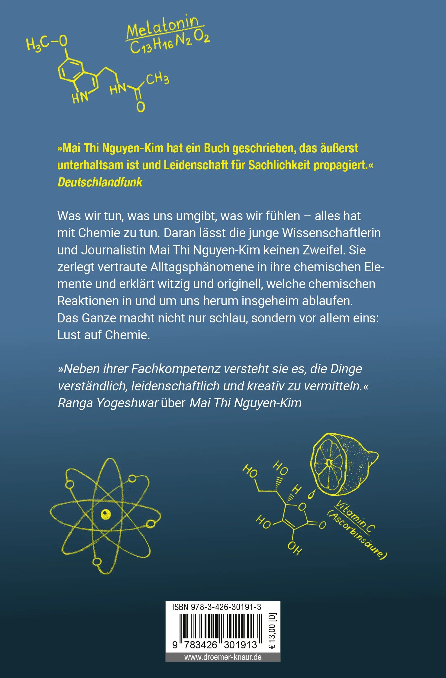 Buchrückseite von 'Komisch, alles chemisch!' mit Klappentext - Taschenbuch