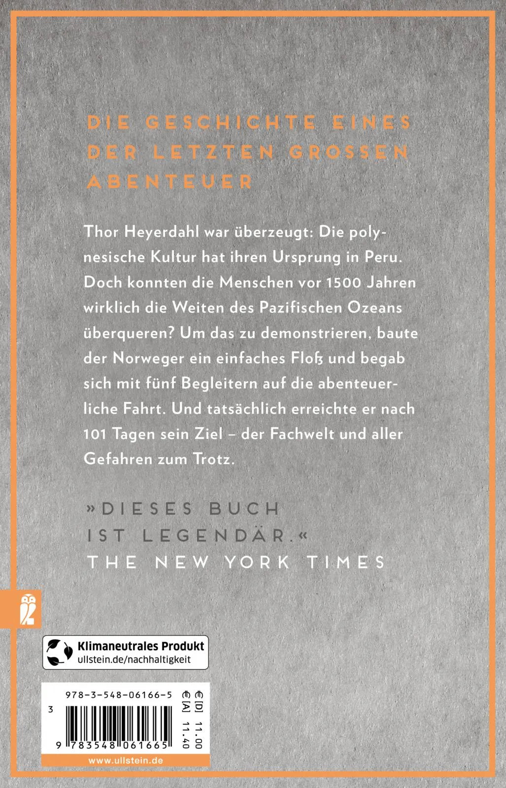 Buchrückseite von 'Kon-Tiki' mit Klappentext - Taschenbuch