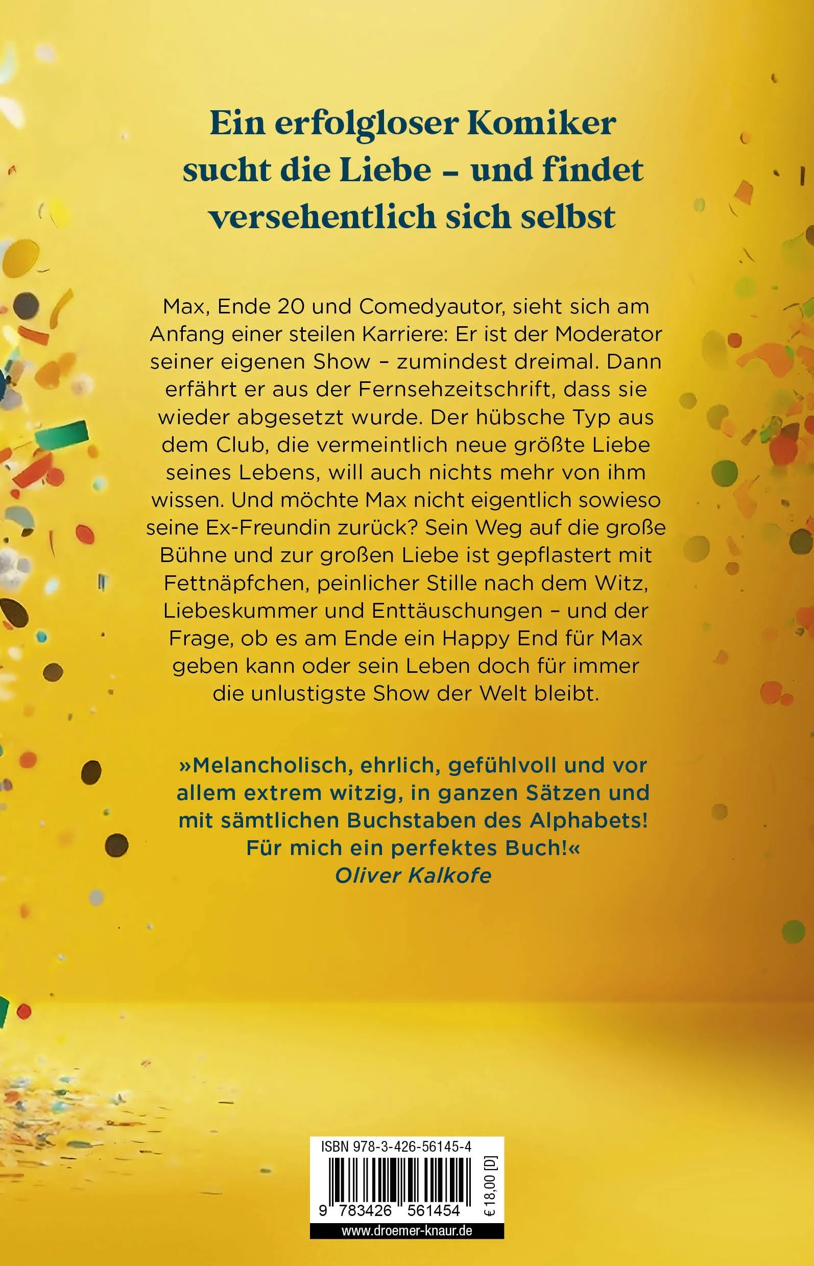 Buchrückseite von 'Konfetti-Blues' mit Klappentext - Paperback