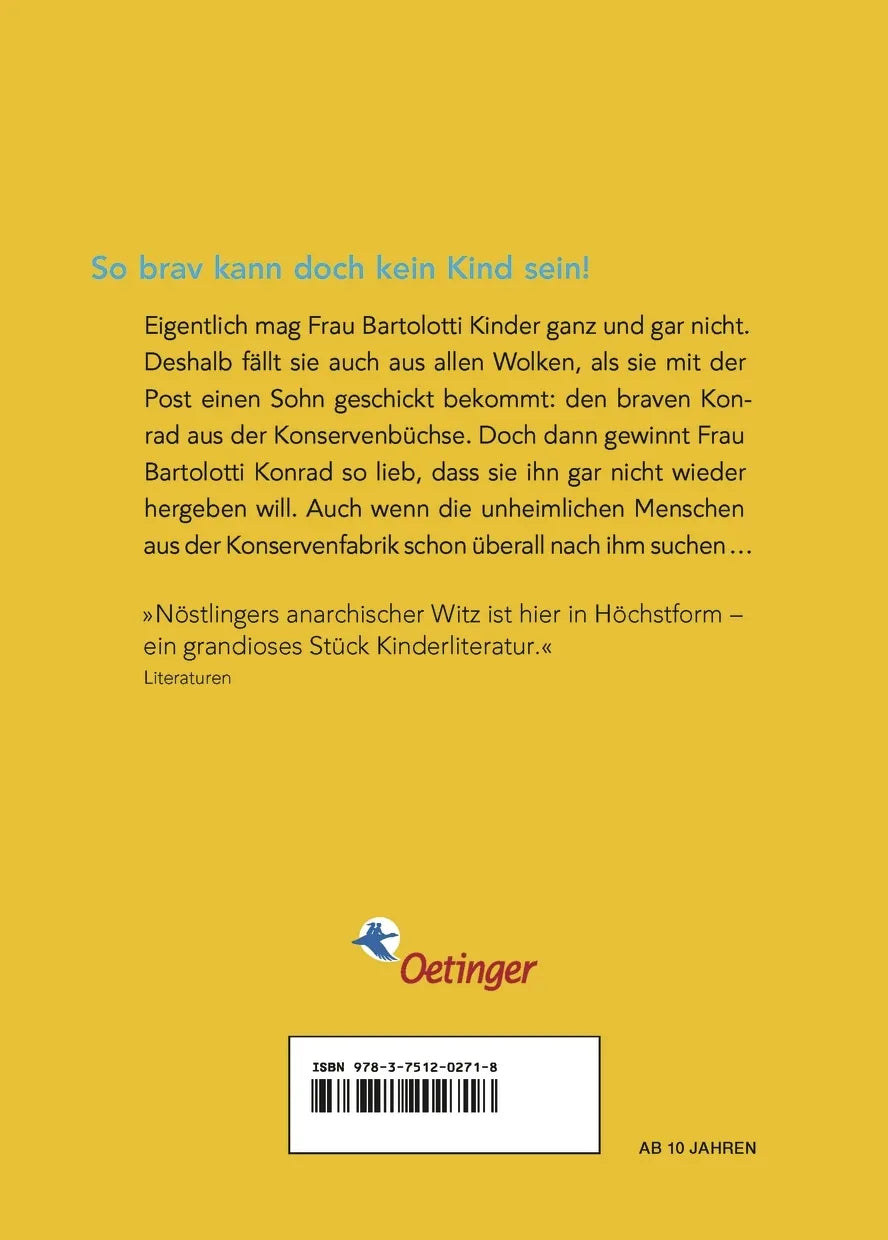 Buchrückseite von 'Konrad oder Das Kind aus der Konservenbüchse' mit Klappentext - Taschenbuch