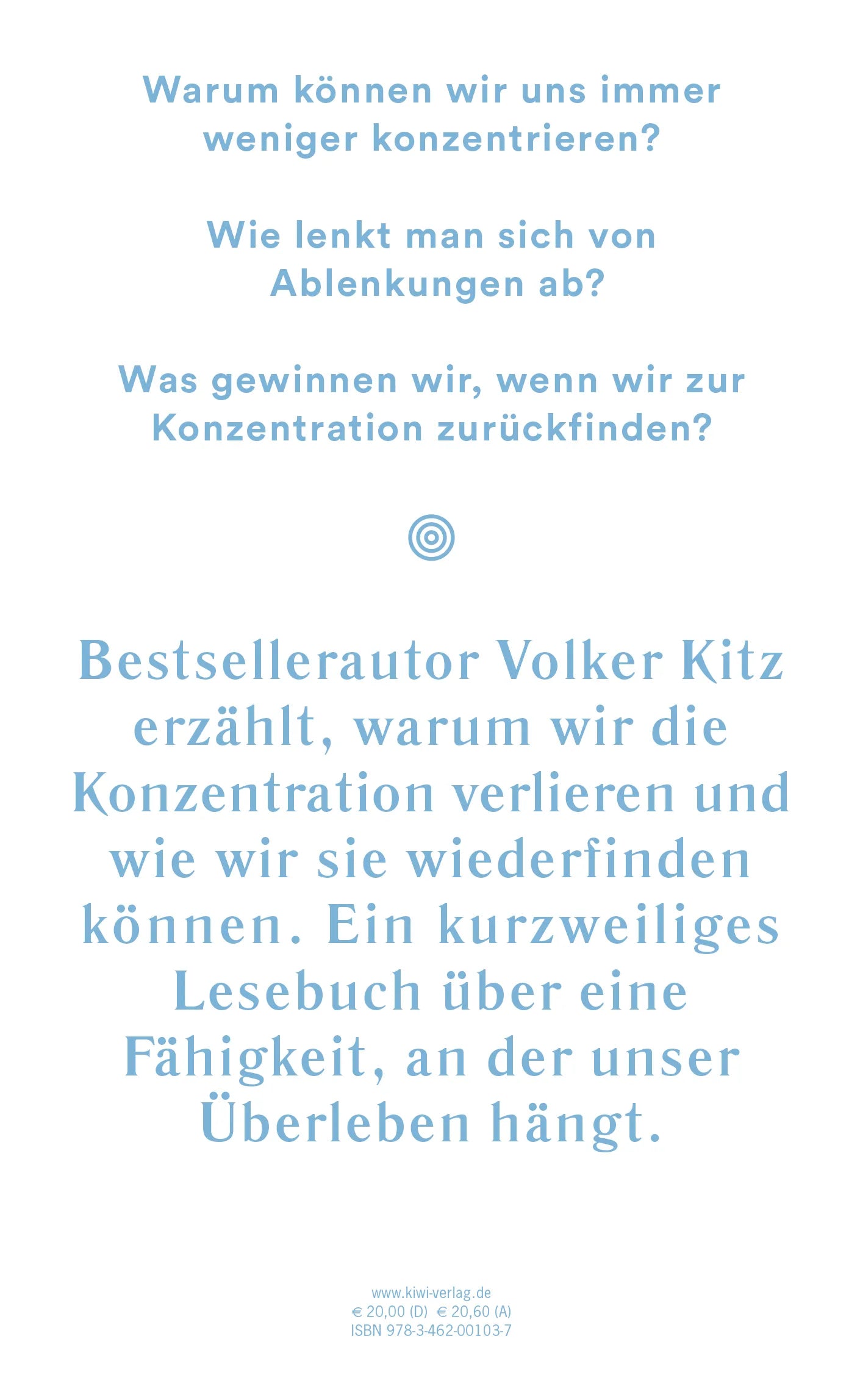 Buchrückseite von 'Konzentration' mit Klappentext - Gebundene Ausgabe