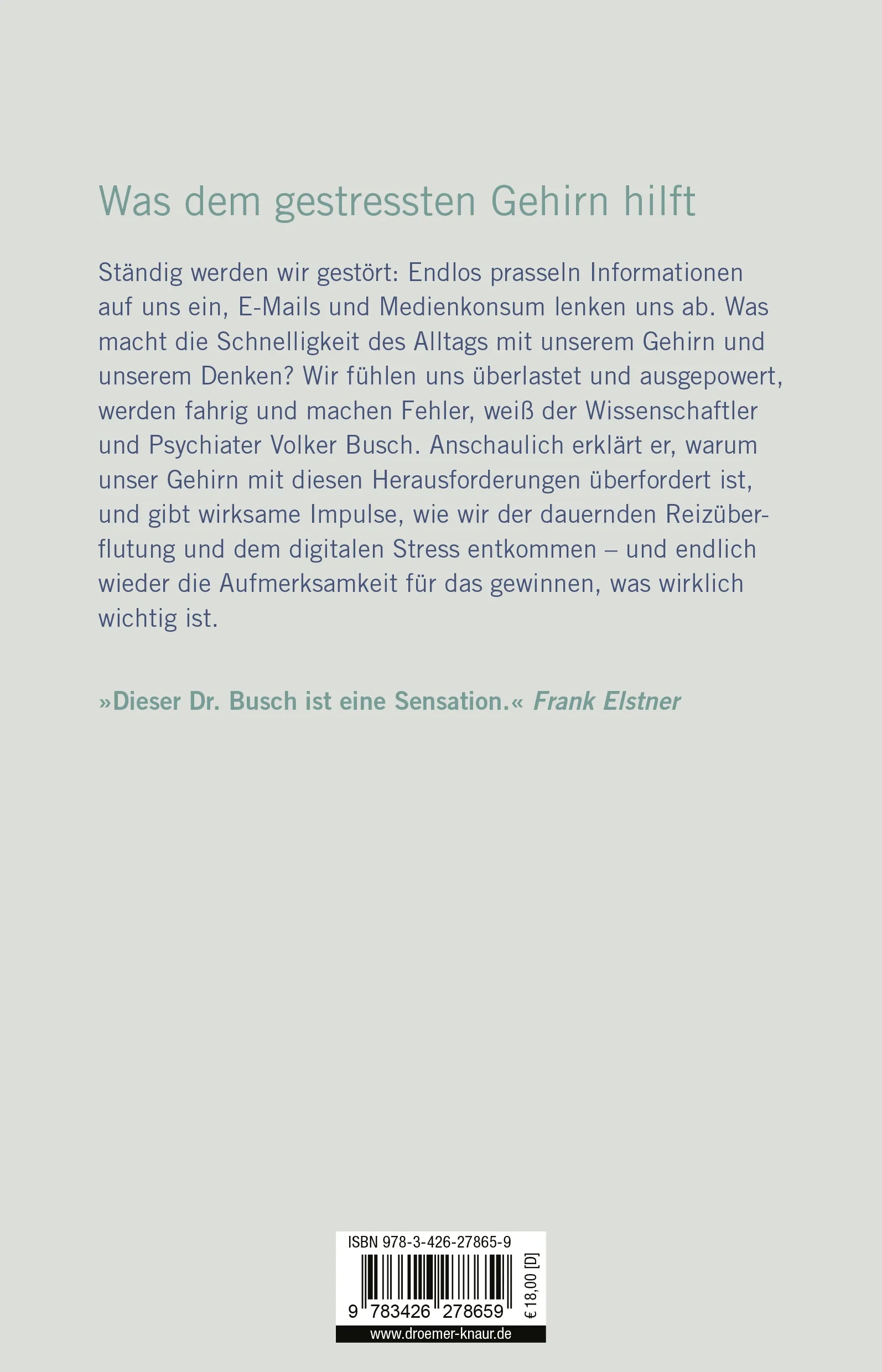 Buchrückseite von 'Kopf frei!' mit Klappentext - Paperback
