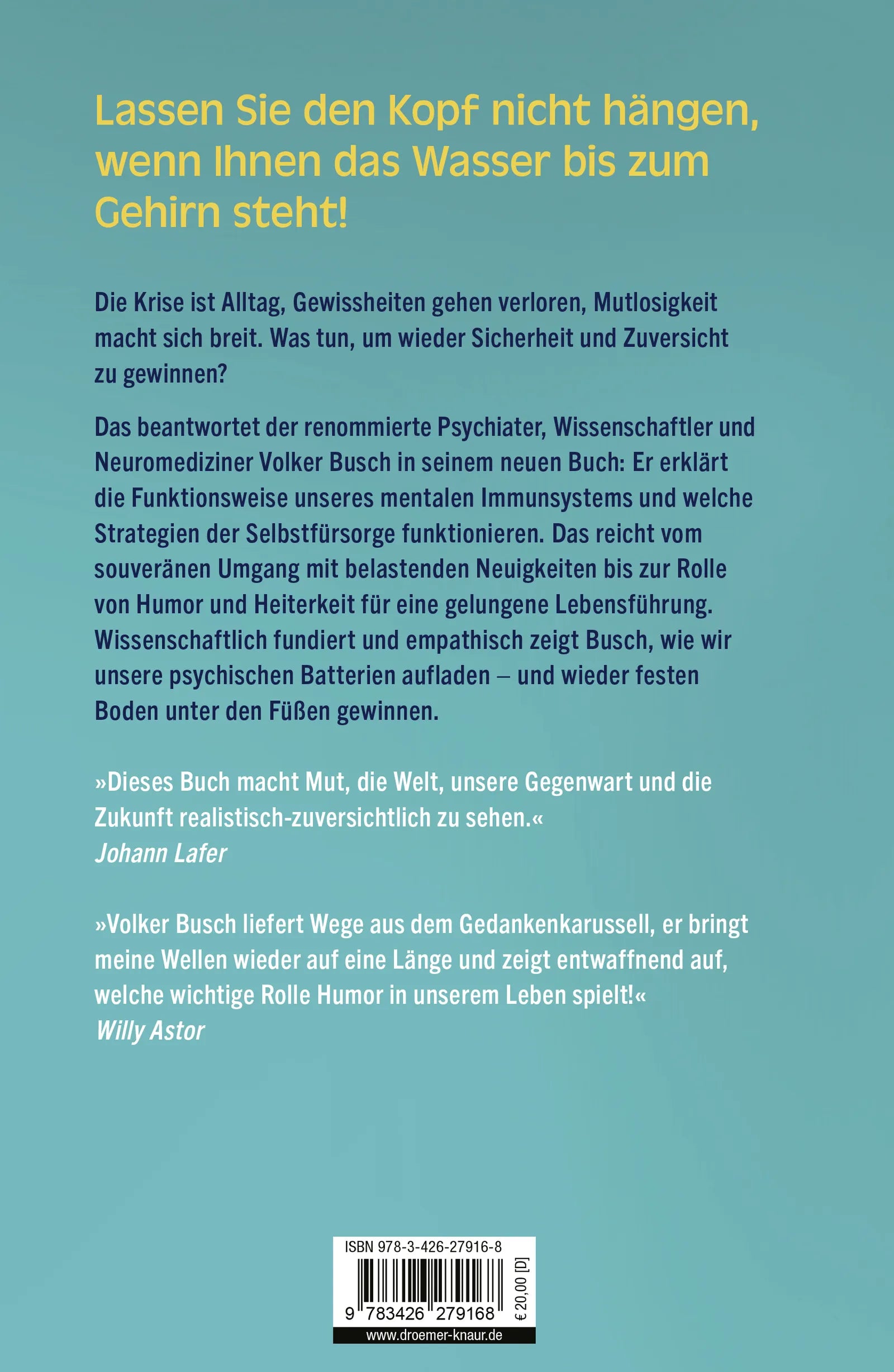 Buchrückseite von 'Kopf hoch!' mit Klappentext - Gebundene Ausgabe
