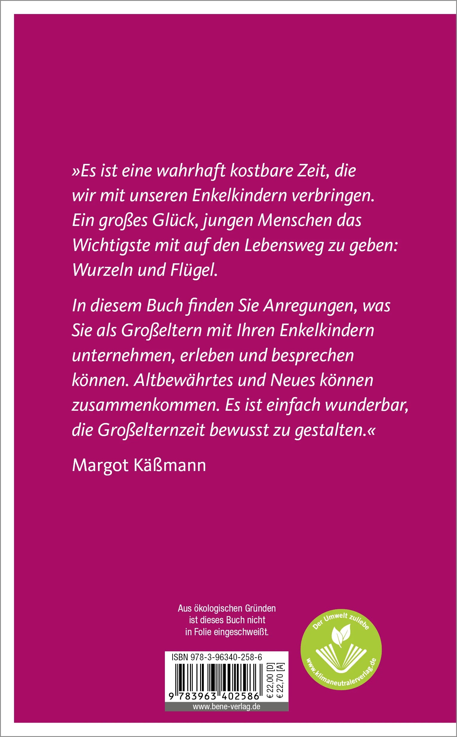 Buchrückseite von 'Kostbare Zeit – Das Buch für Großeltern' mit Klappentext - Gebundene Ausgabe