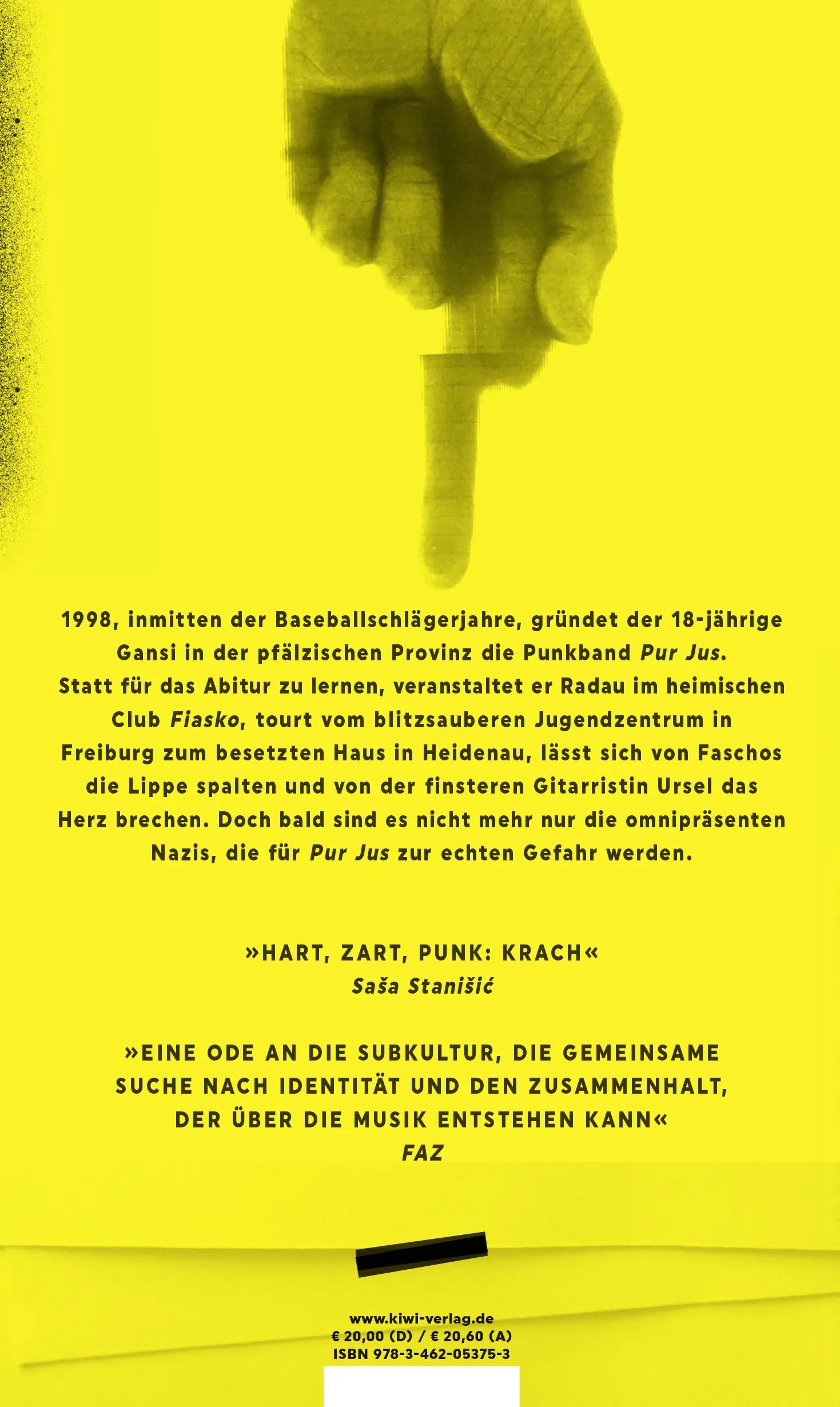 Buchrückseite von 'Krach' mit Klappentext - Gebundene Ausgabe