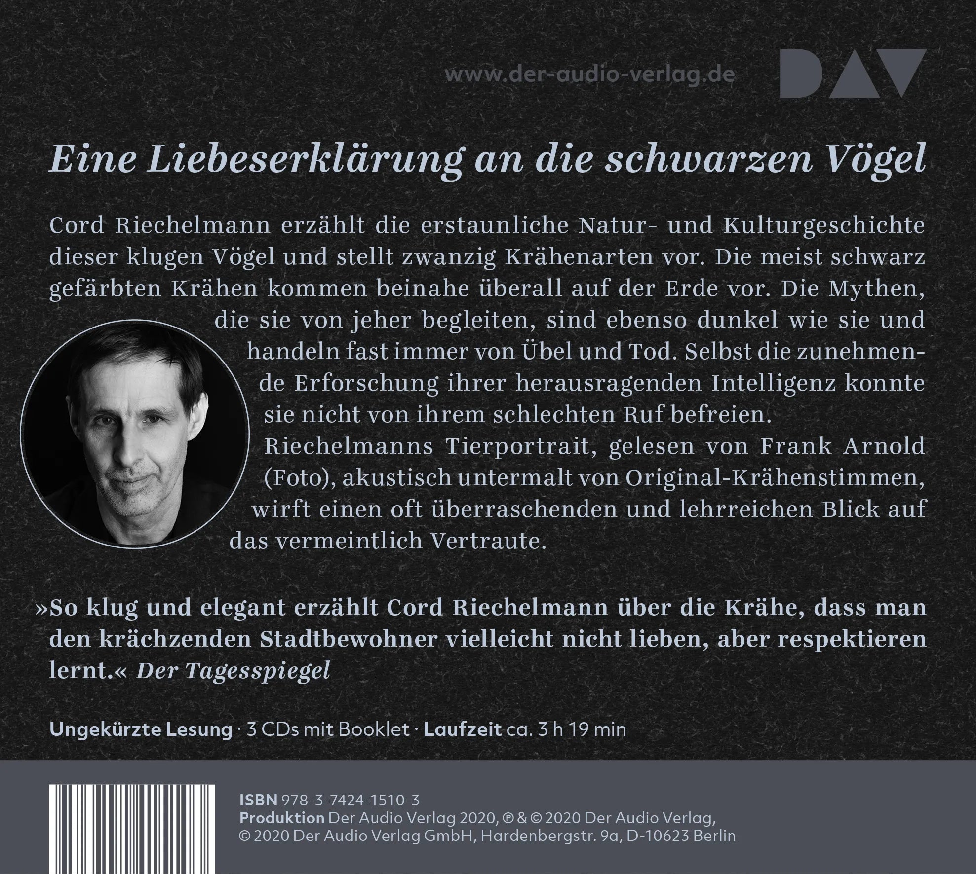 Buchrückseite von 'Krähen. Ein Portrait' mit Klappentext - Hörbuch (CD)