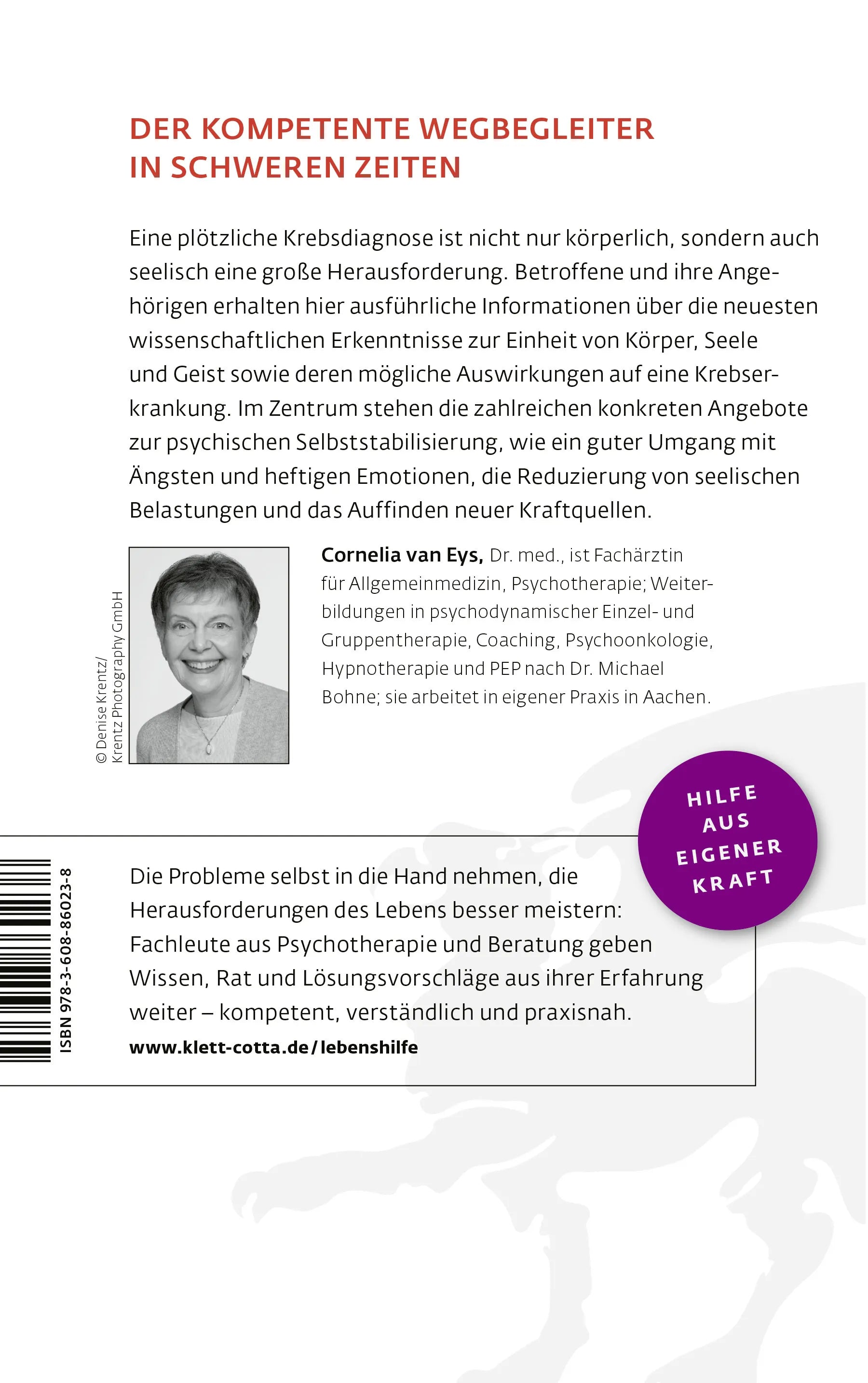 Buchrückseite von 'Krebs - ein Begleitbuch für die Seele' mit Klappentext - Paperback