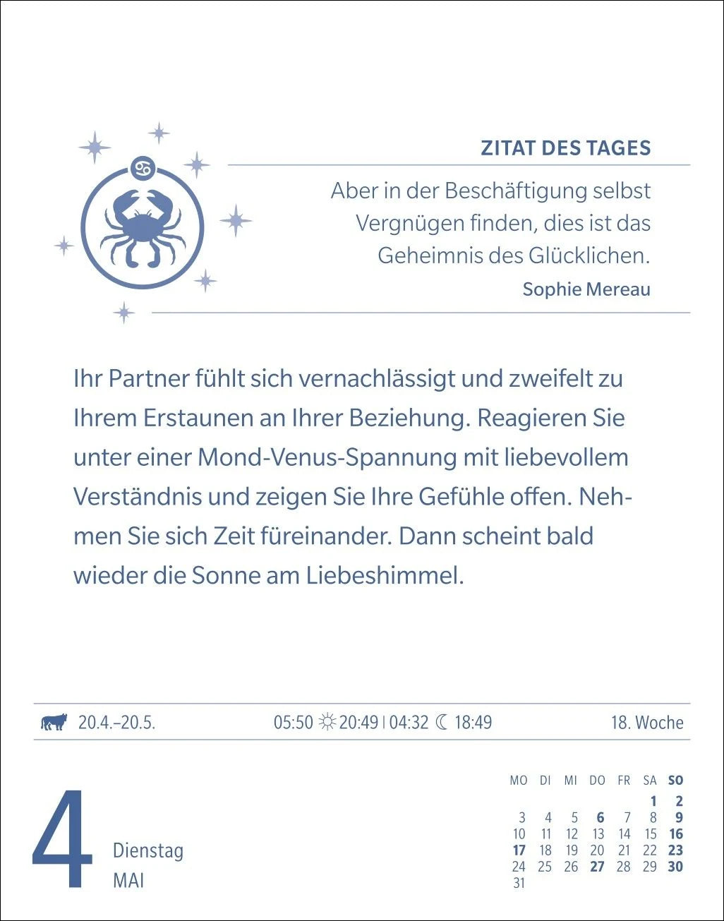 Krebs Sternzeichenkalender 2027 - Tagesabreißkalender - Ihr Horoskop für jeden Tag – Ansicht