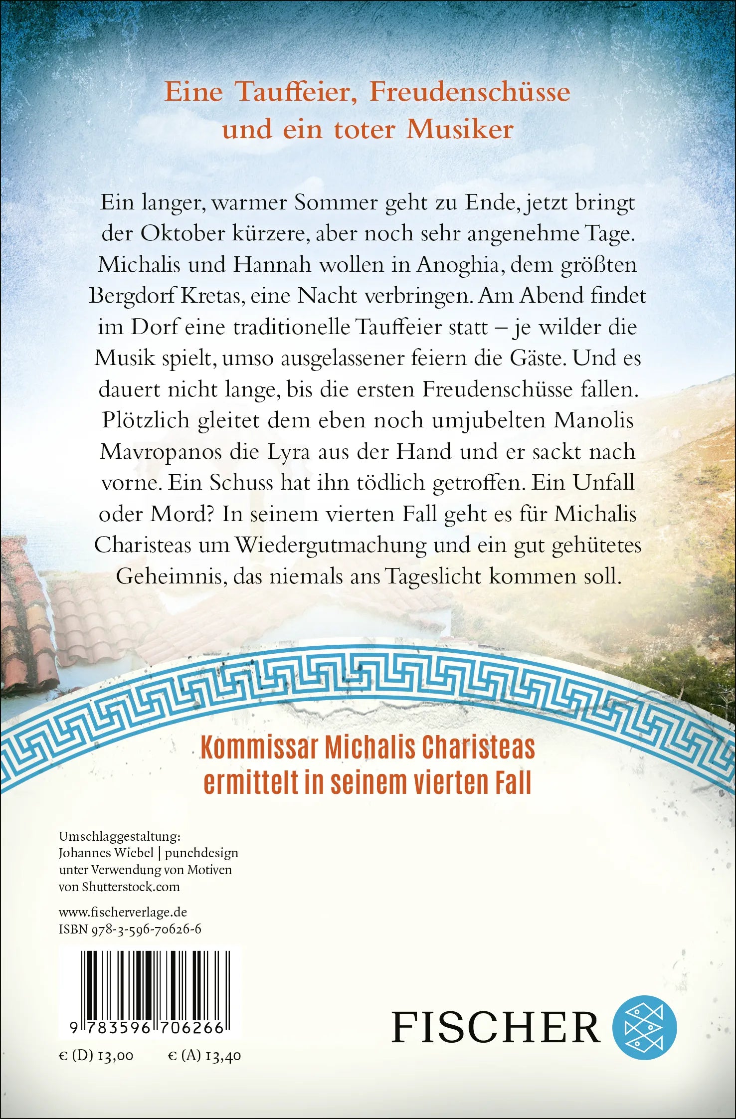 Buchrückseite von 'Kretische Ehre' mit Klappentext - Taschenbuch
