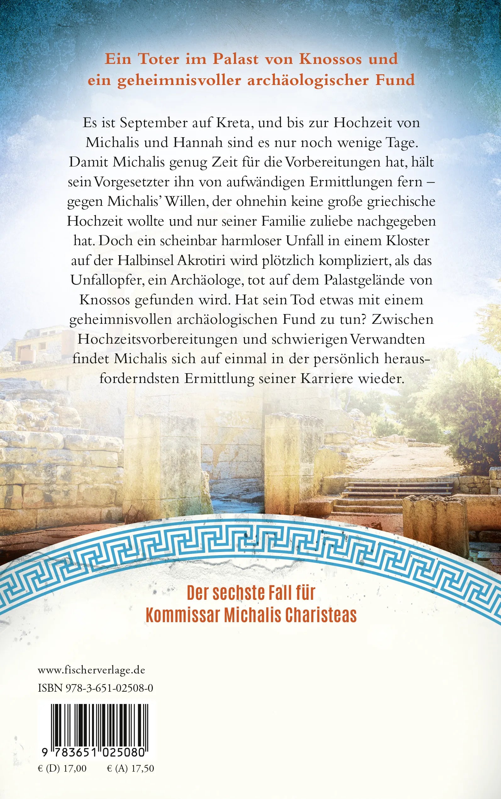 Buchrückseite von 'Kretisches Rätsel' mit Klappentext - Paperback