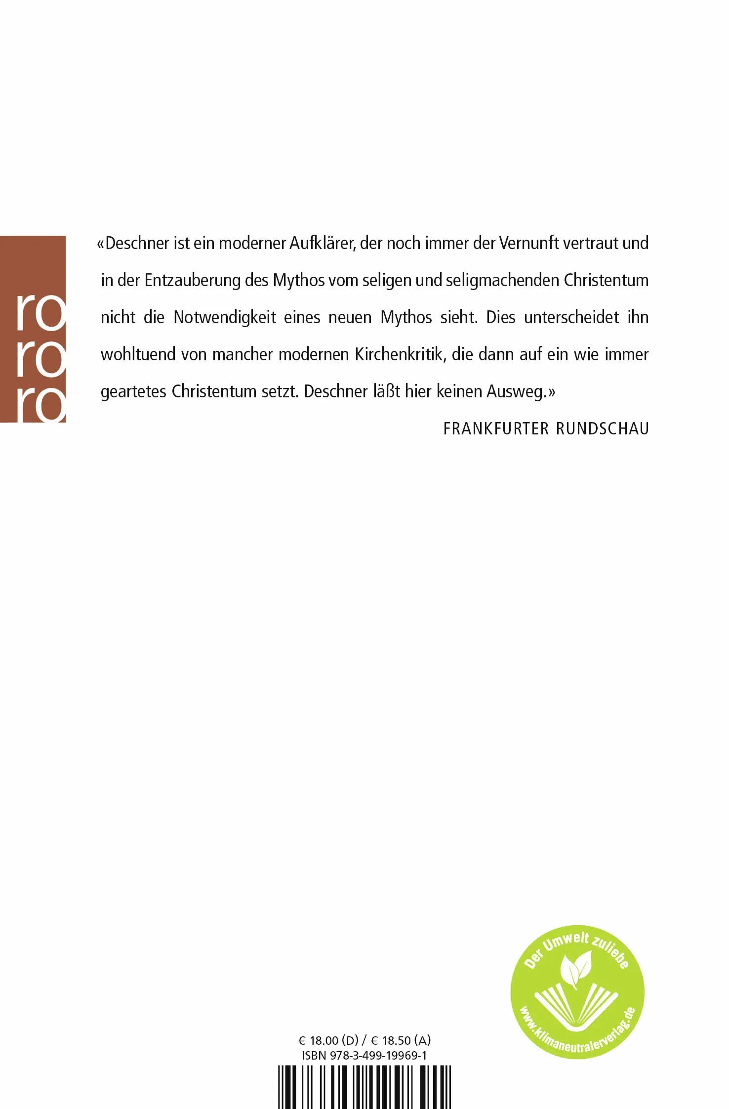 Buchrückseite von 'Kriminalgeschichte des Christentums 1' mit Klappentext - Taschenbuch