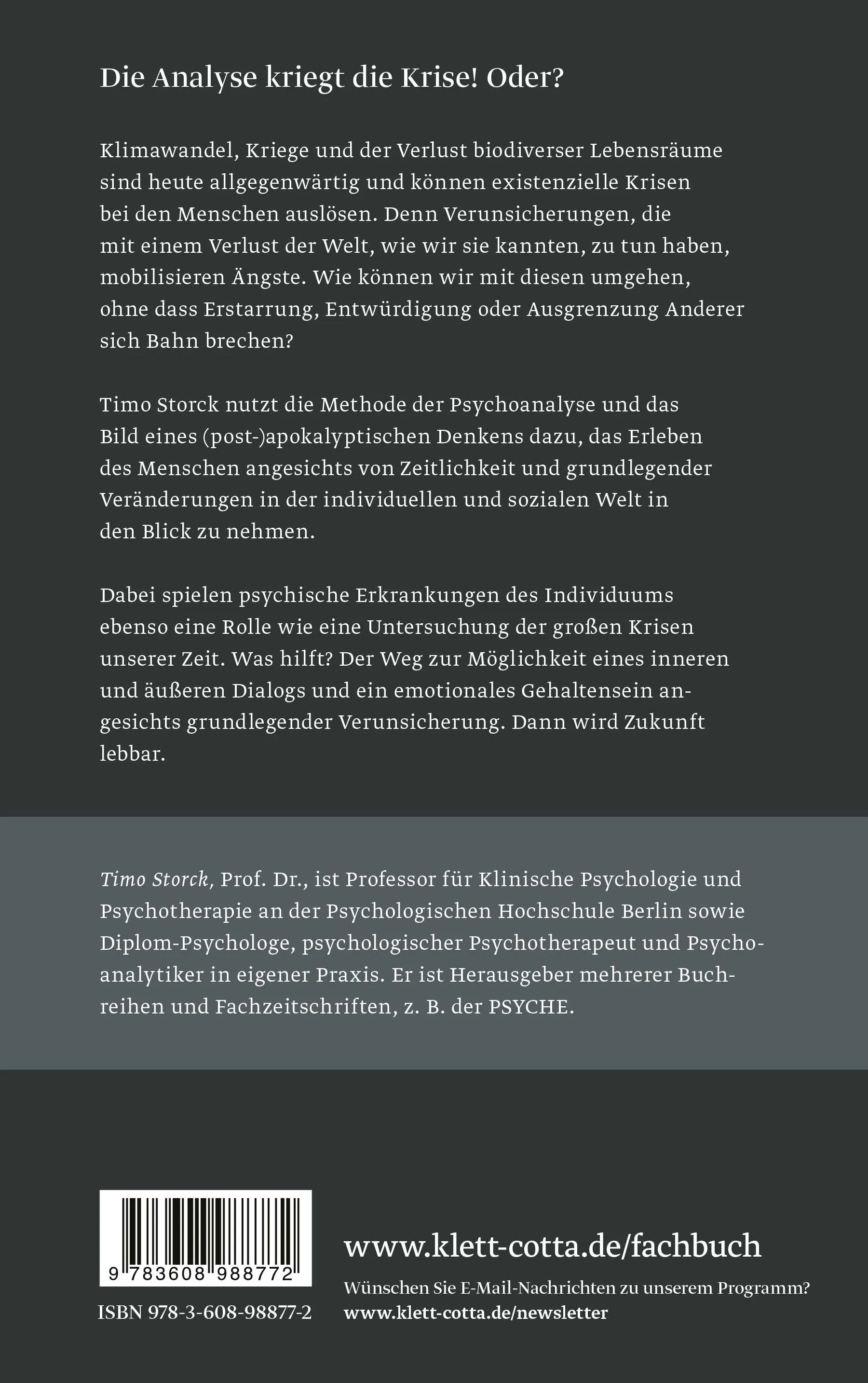 Buchrückseite von 'Krisen auf der Couch' mit Klappentext - Paperback