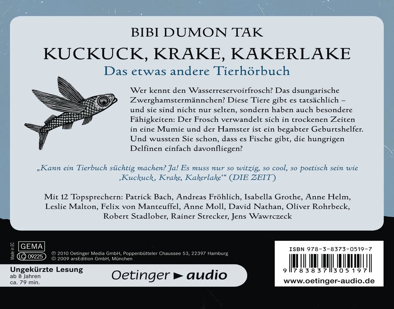 Buchrückseite von 'Kuckuck, Krake, Kakerlake' mit Klappentext - Hörbuch (CD)