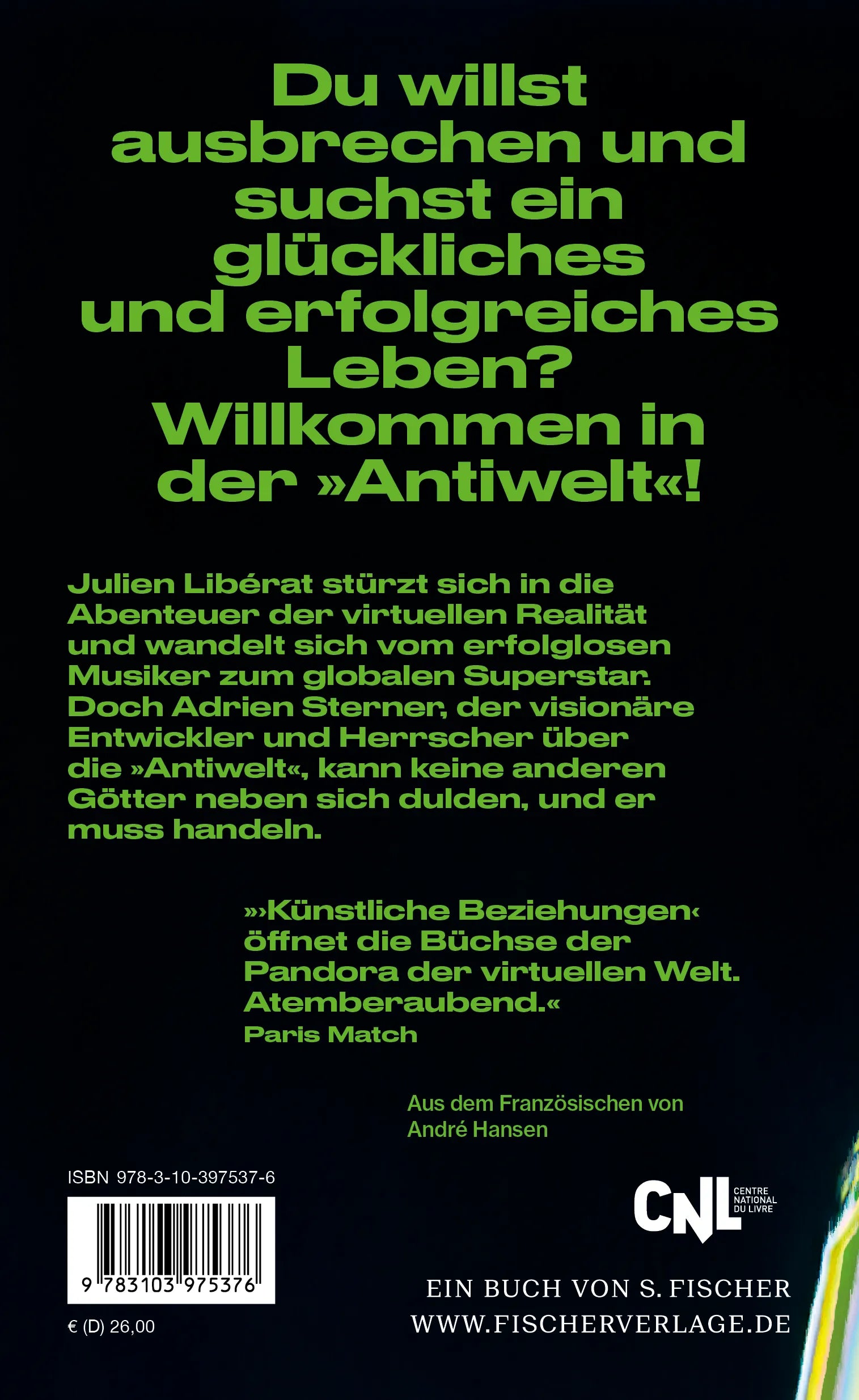Buchrückseite von 'Künstliche Beziehungen' mit Klappentext - Gebundene Ausgabe