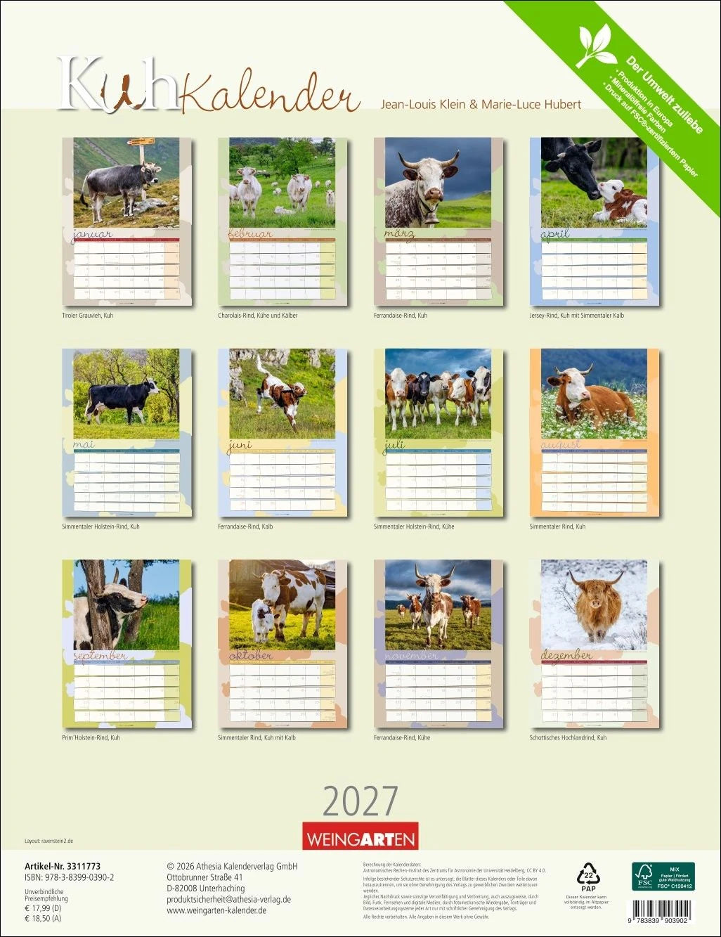 Kuh Kalender 2027 – Ansicht