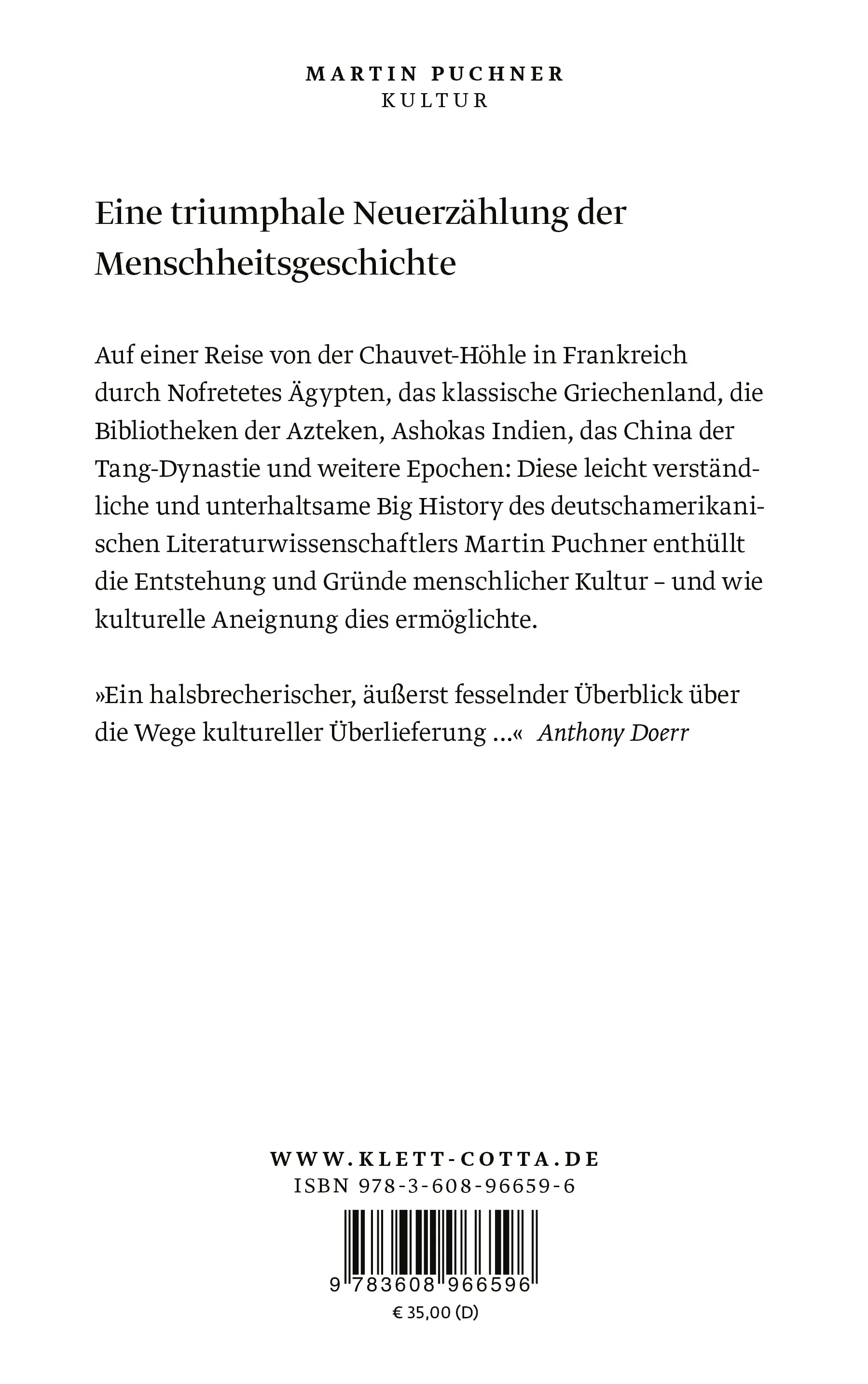 Buchrückseite von 'Kultur' mit Klappentext - Gebundene Ausgabe