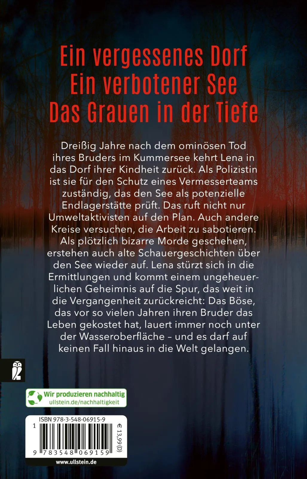 Buchrückseite von 'Kummersee' mit Klappentext - Taschenbuch