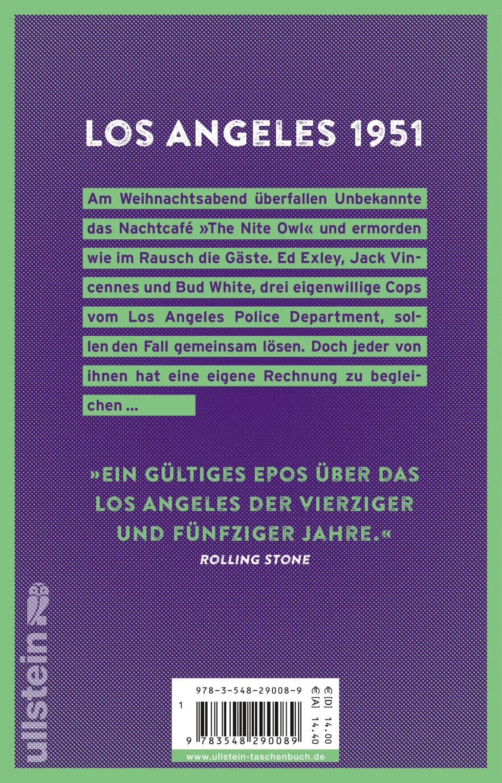 Buchrückseite von 'L.A. Confidential' mit Klappentext - Taschenbuch