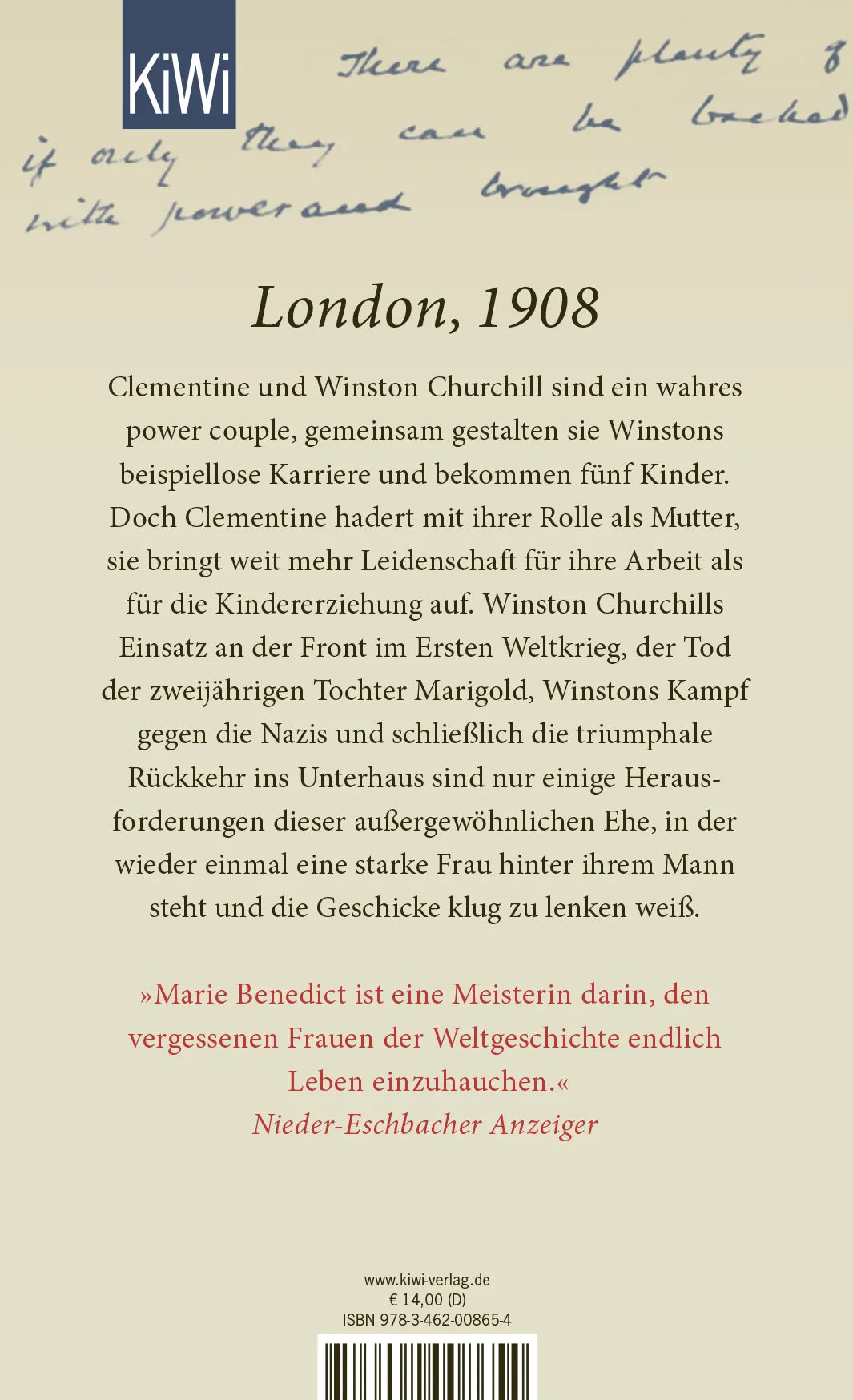 Buchrückseite von 'Lady Churchill' mit Klappentext - Gebundene Ausgabe