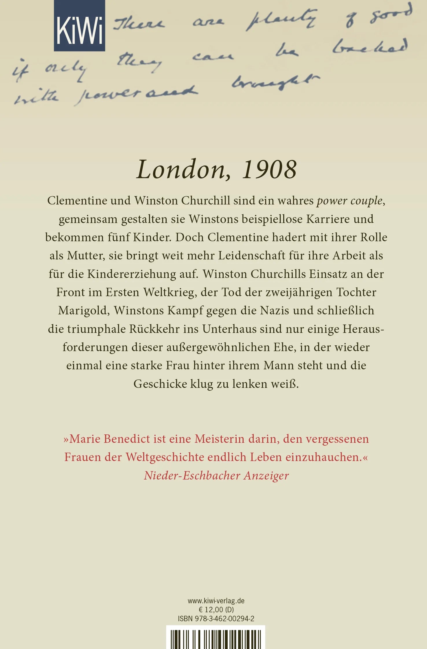 Buchrückseite von 'Lady Churchill' mit Klappentext - Taschenbuch